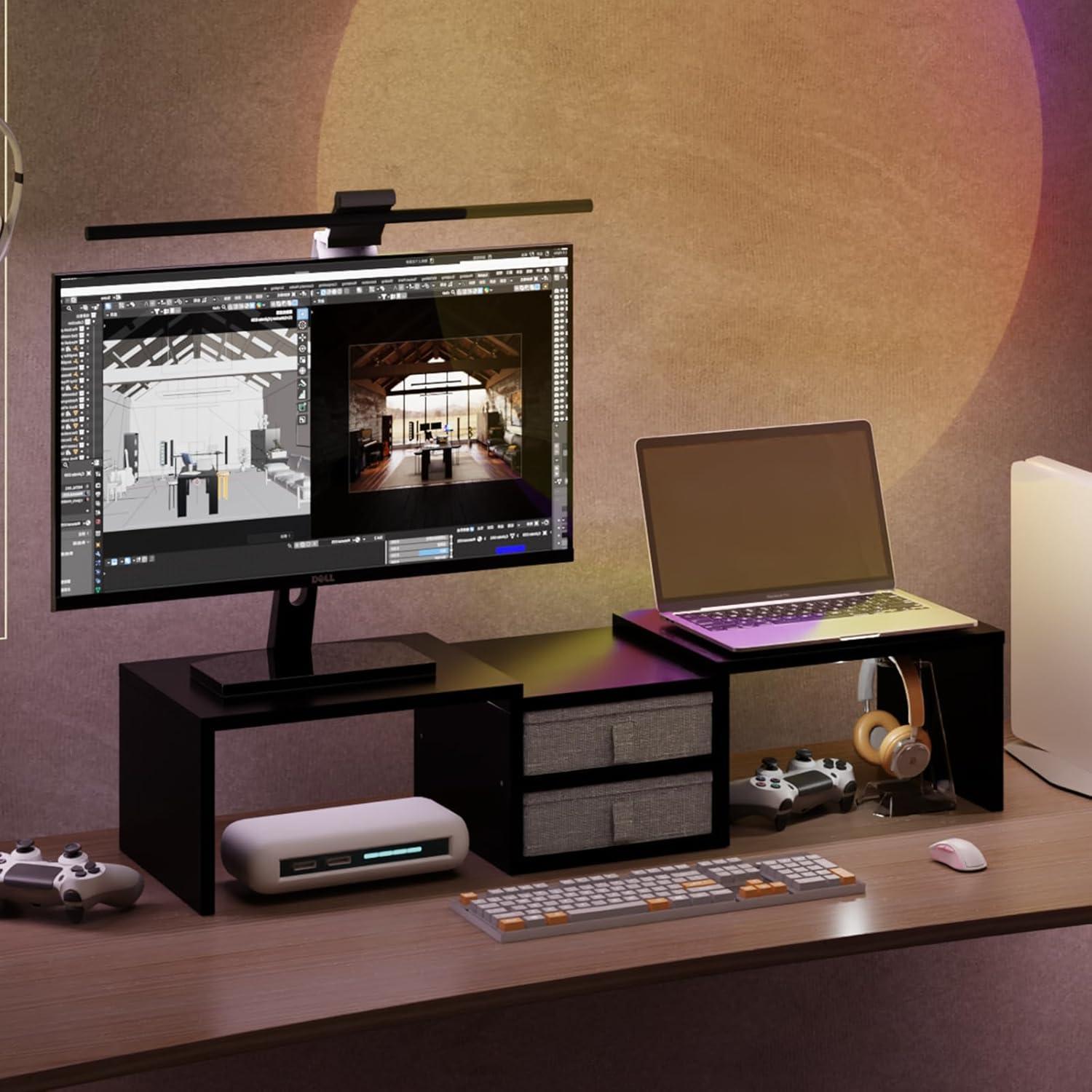 Soporte Doble Monitor TEAMIX Ajustable con 2 Cajones - Negro