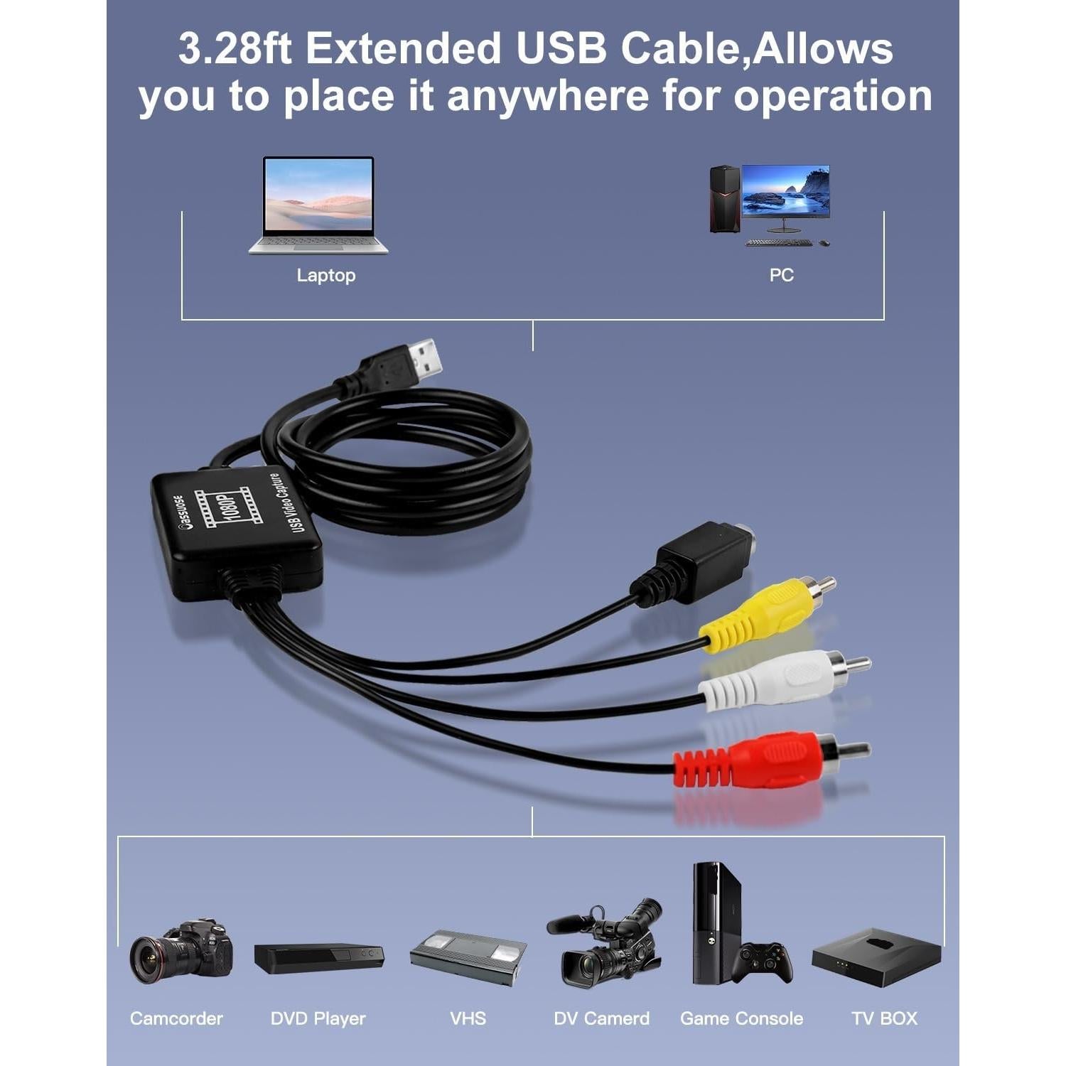Convertidor de VHS a Digital Oassuose USB-A/USB-C 1080P