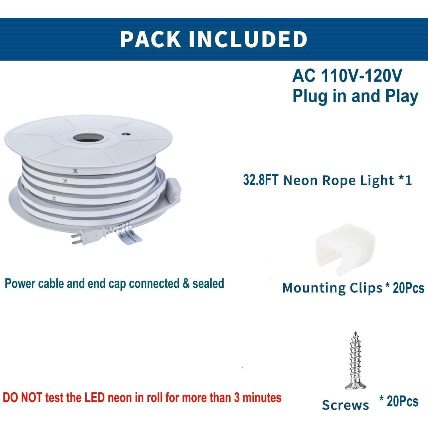 Tira de Luz LED Neón FORT 10M Blanca Cálida Impermeable 110V