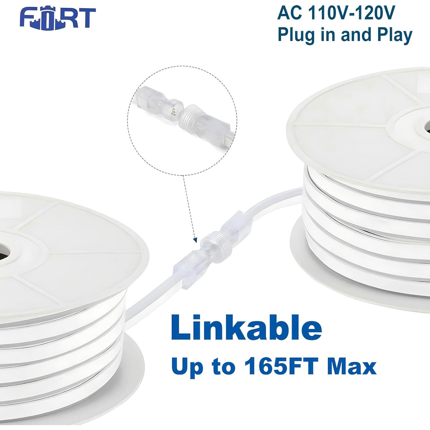 Tira de Luz LED Neón FORT 10M Blanca Cálida Impermeable 110V