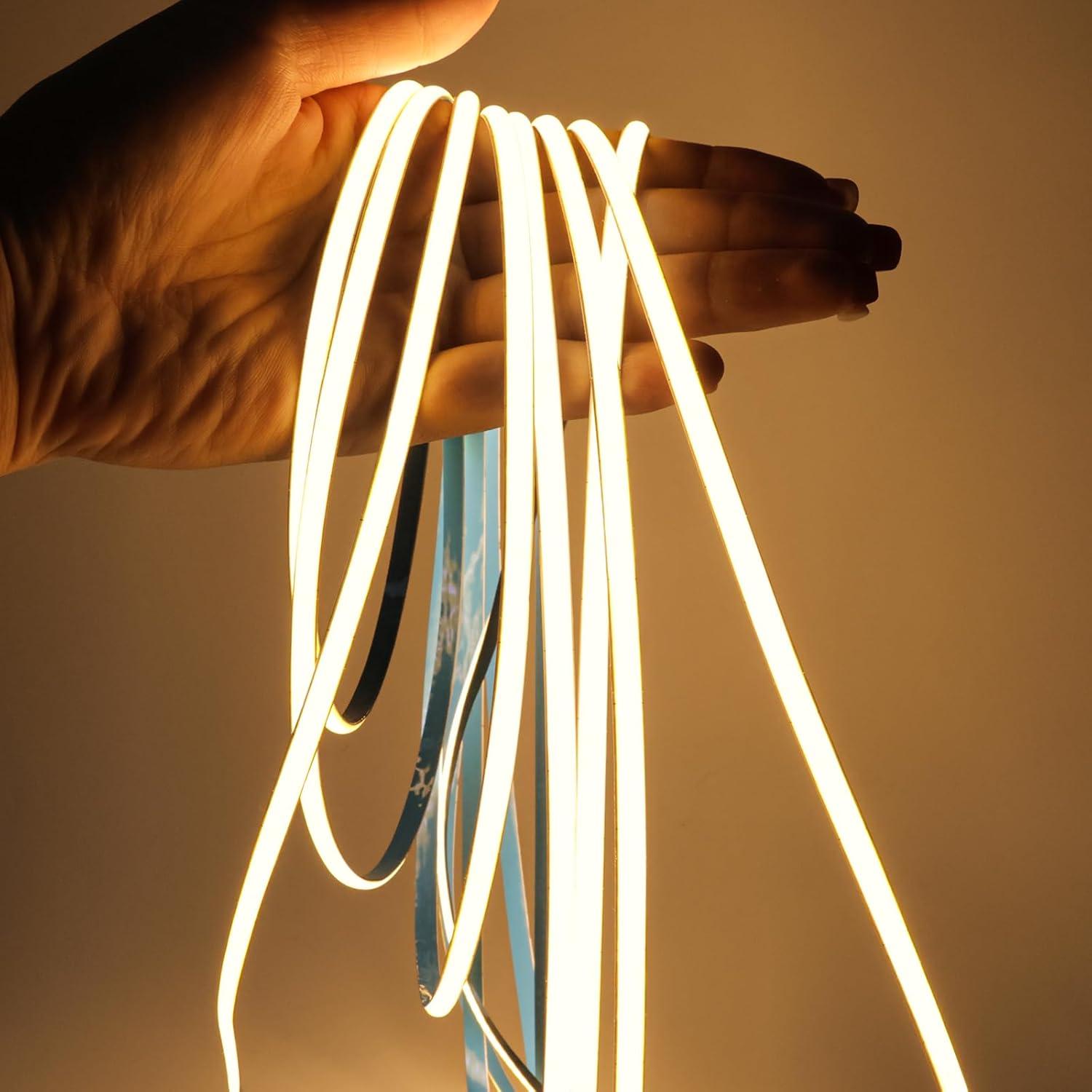 Tira de Luz LED COB 24V 5mm Blanca Cálida 3000K 5m 2000 LEDs