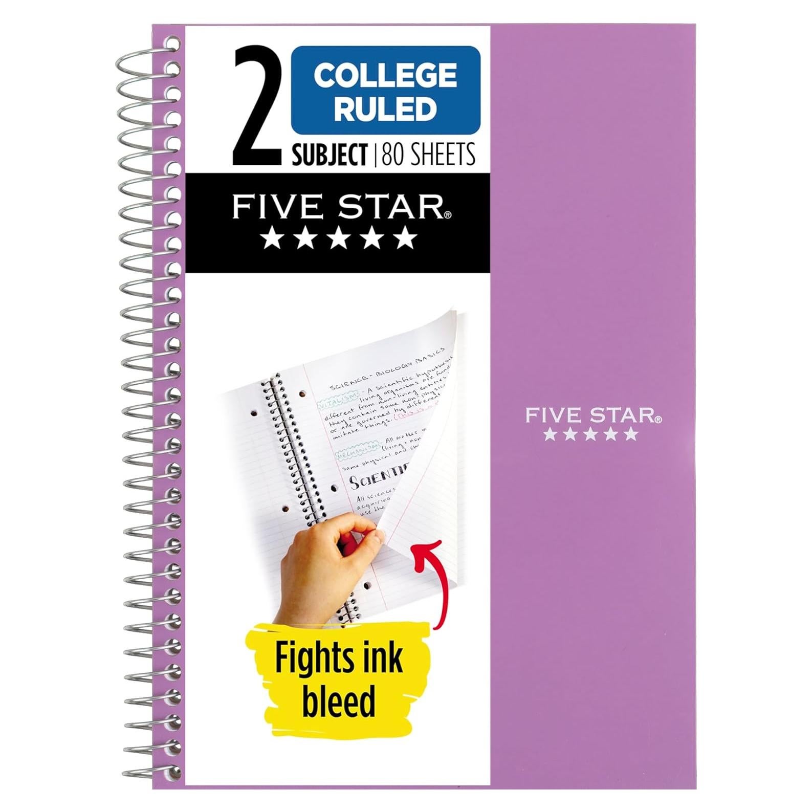 Cuaderno Espiral 2 Materias Five Star Púrpura 80 Hojas