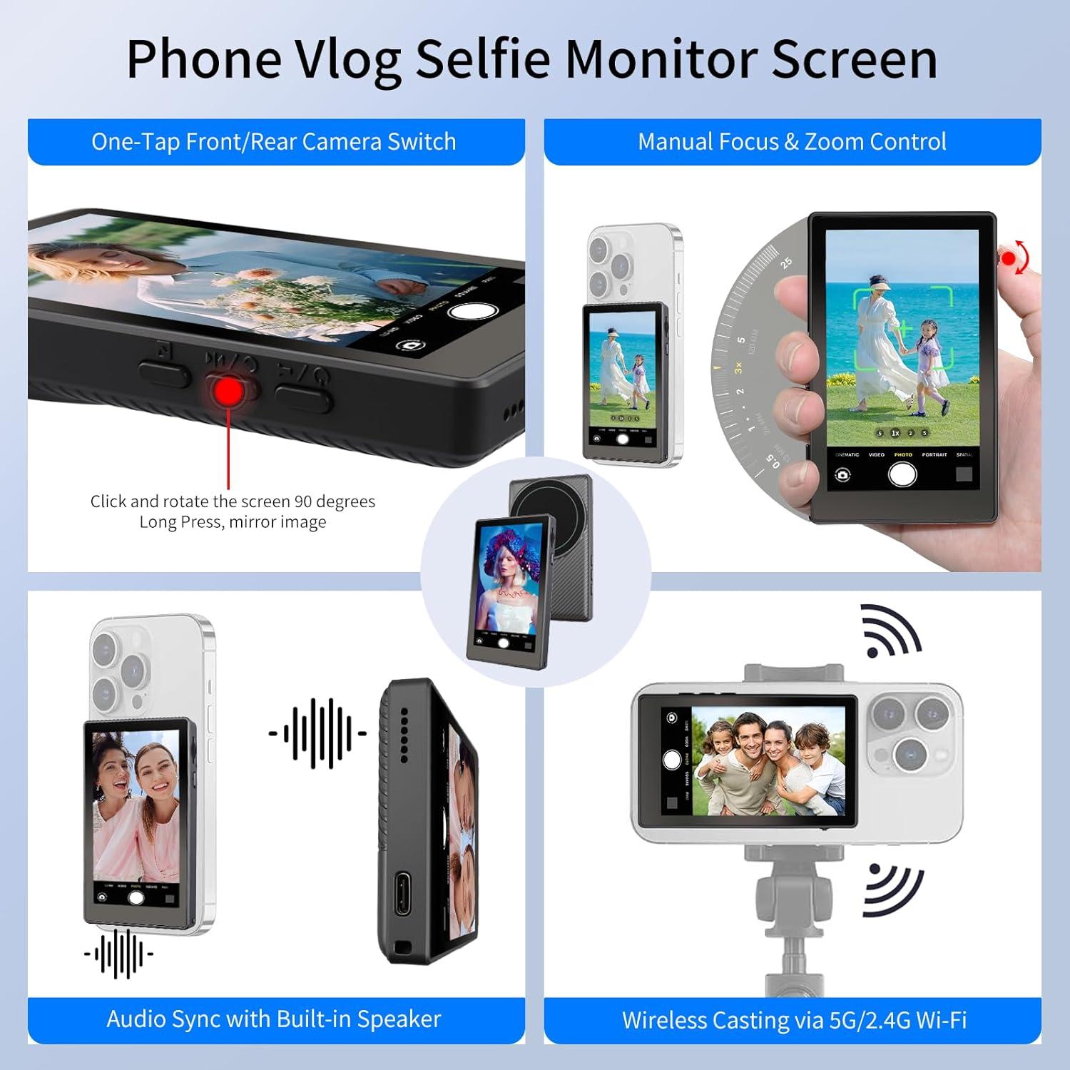 Monitor de Vlog Inalámbrico JXJXQU 1080P HD para iPhone