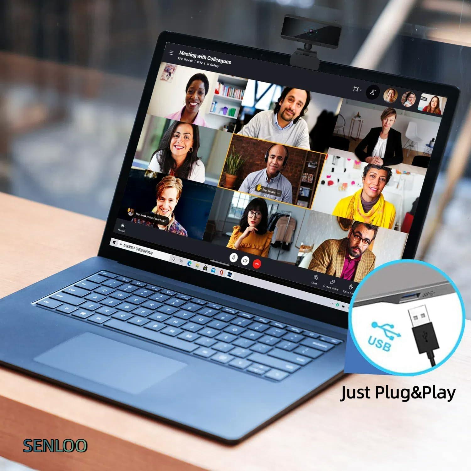 Webcam Full HD 1080P SENLOO con Auto Enfoque y Micrófonos Dobles