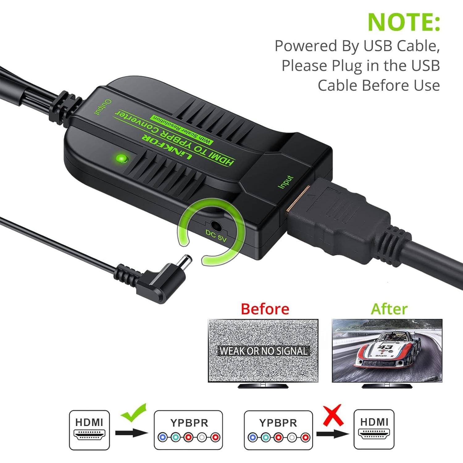 Convertidor HDMI a YPbPr 1080P LiNKFOR Adaptador 5RCA