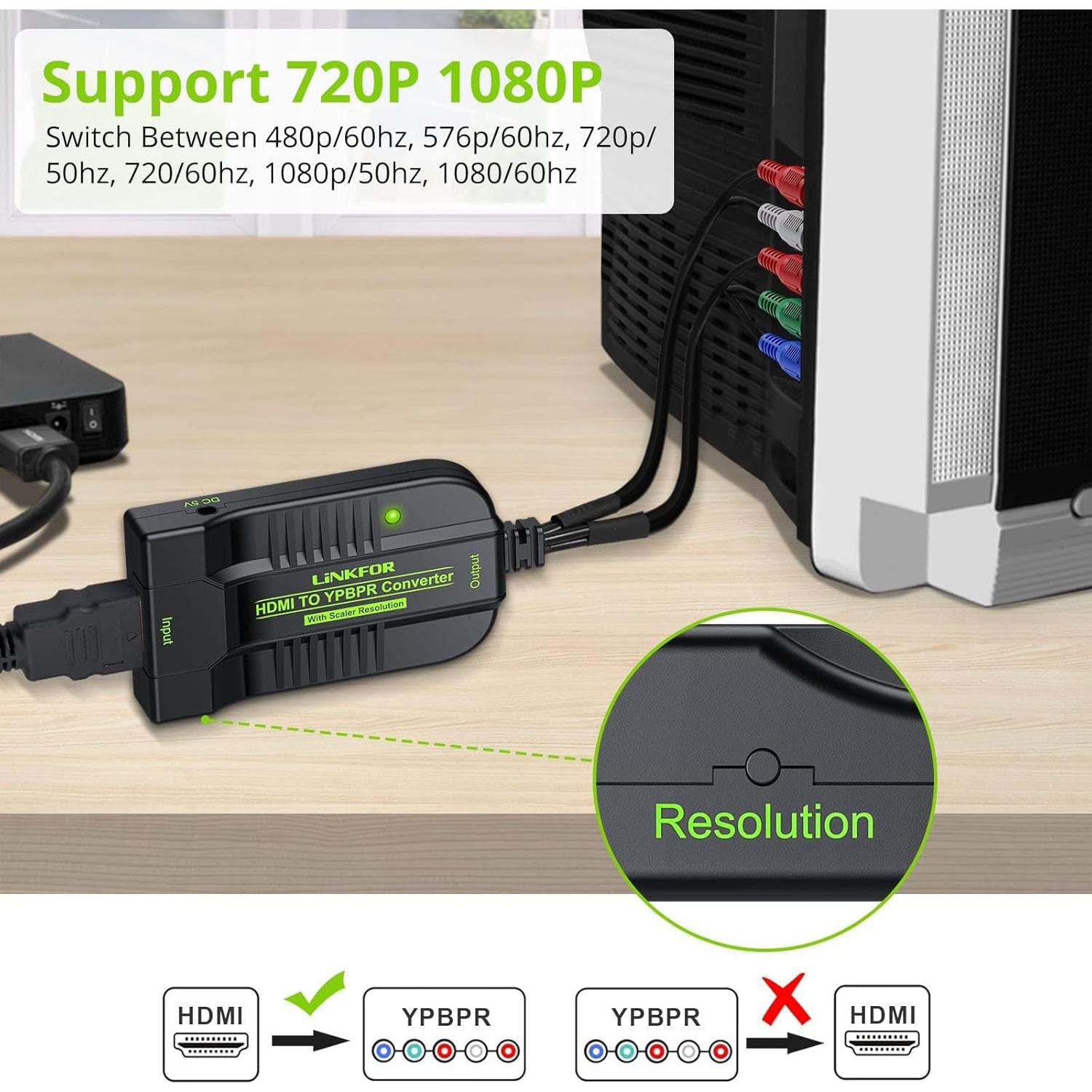 Convertidor HDMI a YPbPr 1080P LiNKFOR Adaptador 5RCA