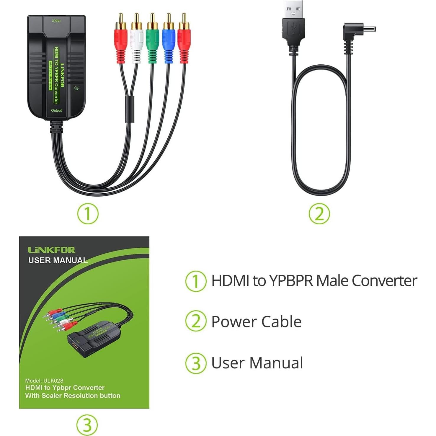 Convertidor HDMI a YPbPr 1080P LiNKFOR Adaptador 5RCA