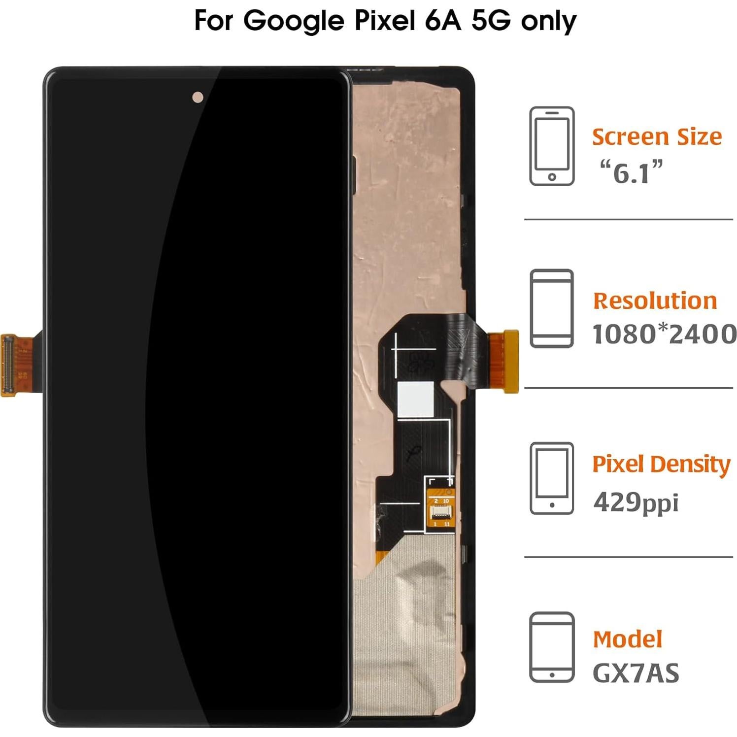 Pantalla OLED con Marco Negro para Google Pixel 6A 6.1"