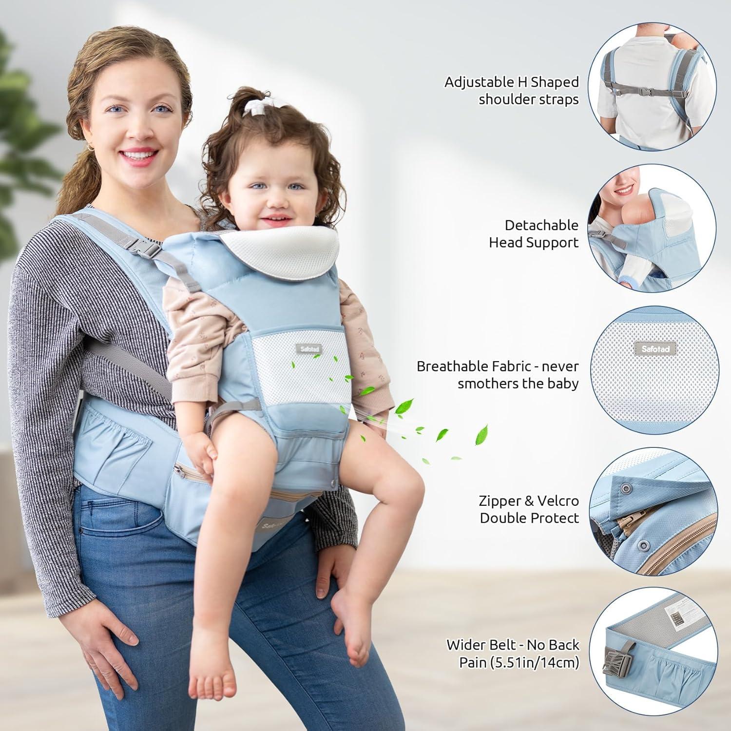 Portabebés ergonómico Safotad 6 en 1 azul para 0-15 kg