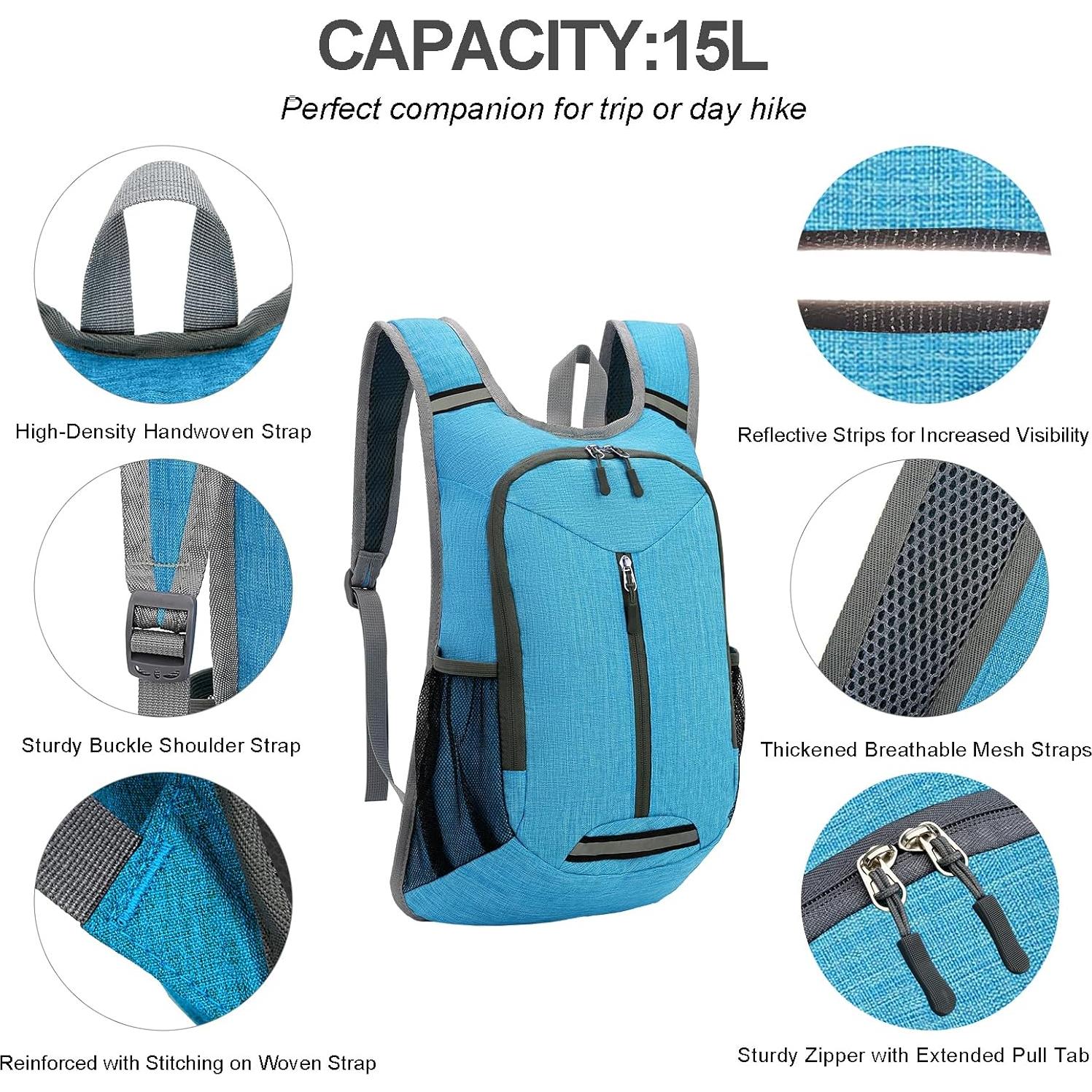 Mochila de Senderismo WEREWOLVES 15L Plegable Ligera Azul