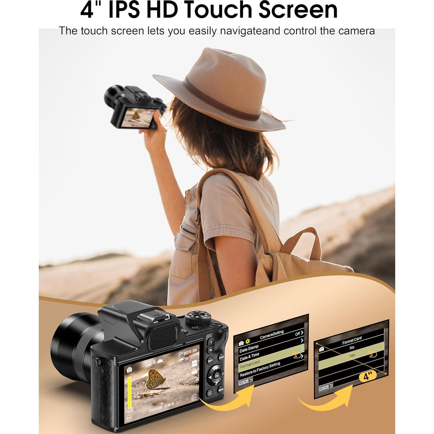 Cámara Digital 5K 80MP Banflower con Pantalla Táctil 4"