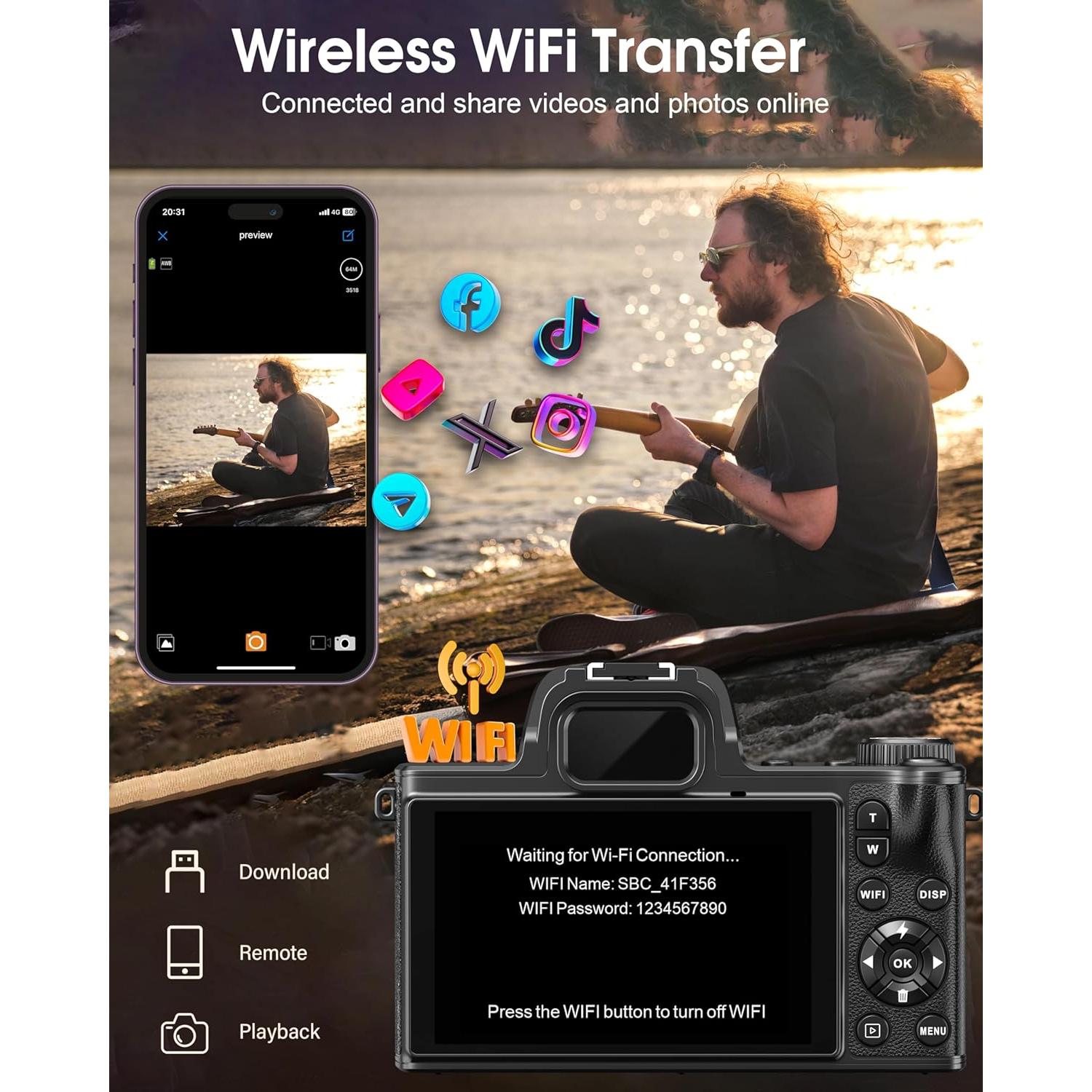 Cámara Digital 5K 80MP Banflower con Pantalla Táctil 4"