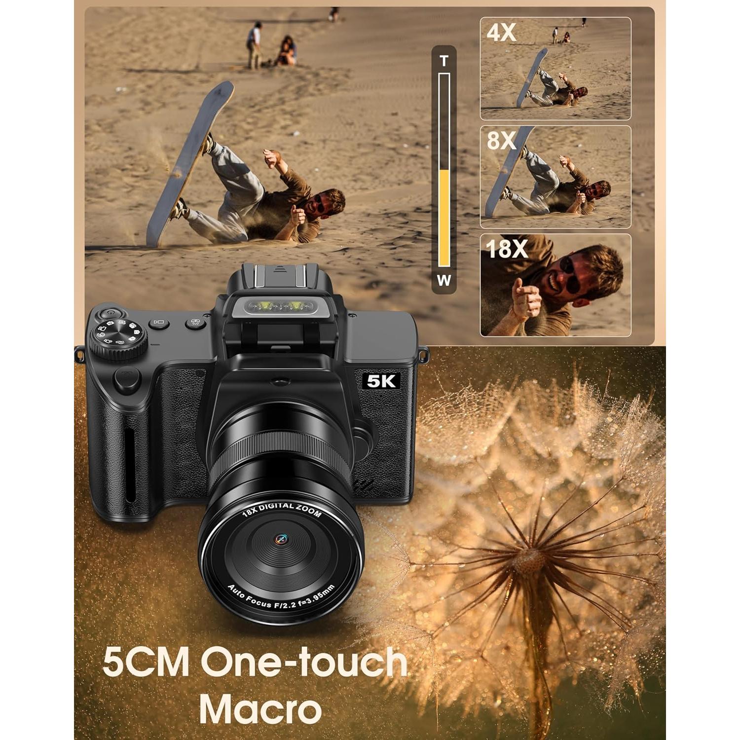 Cámara Digital 5K 80MP Banflower con Pantalla Táctil 4"