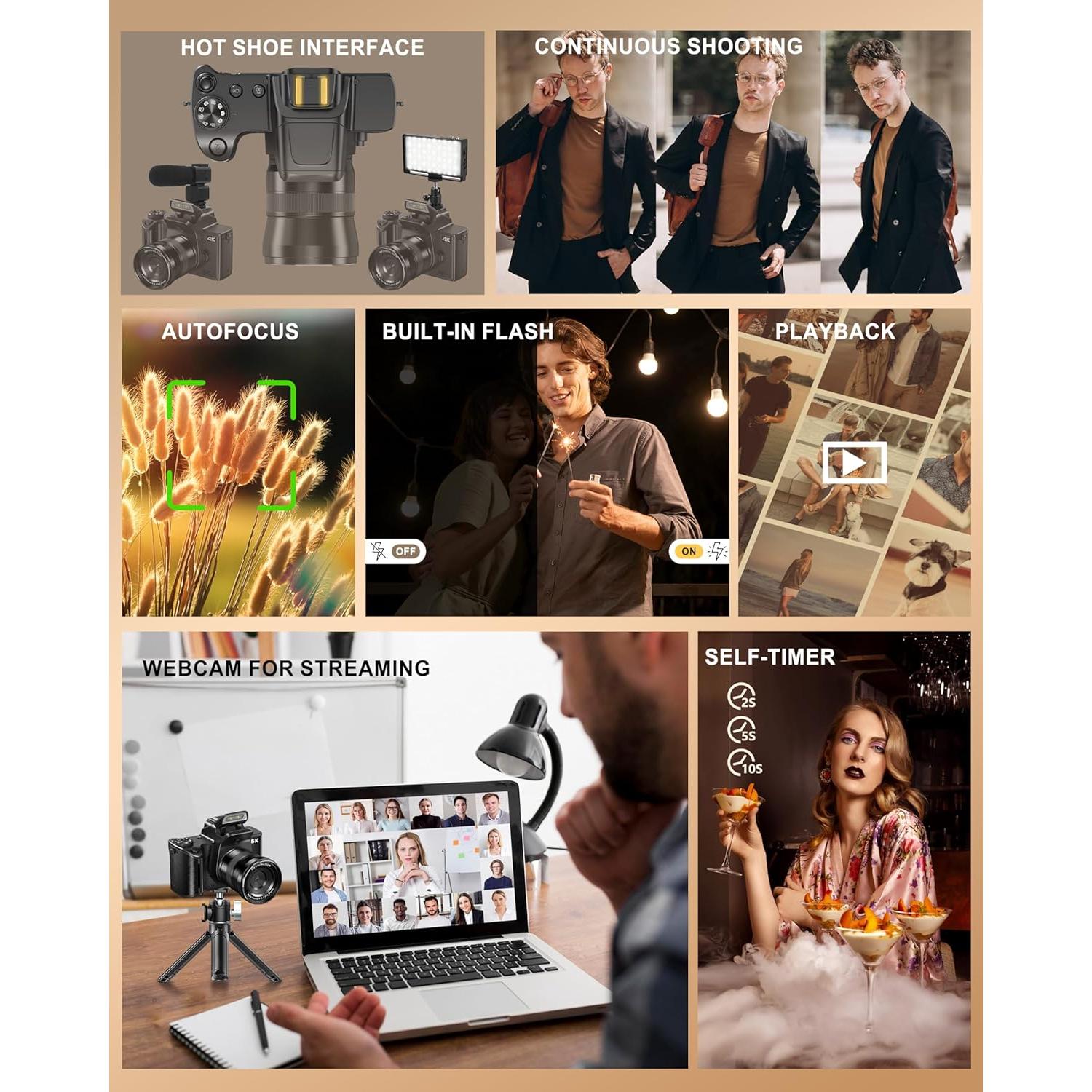 Cámara Digital 5K 80MP Banflower con Pantalla Táctil 4"