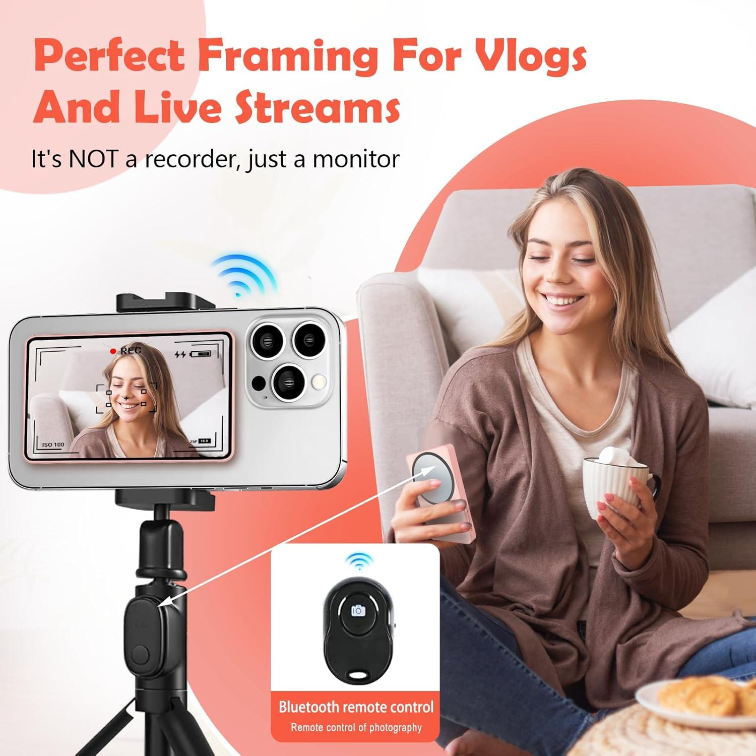 Monitor Selfie Magnético Yattberak Rosa 1800mAh Bluetooth