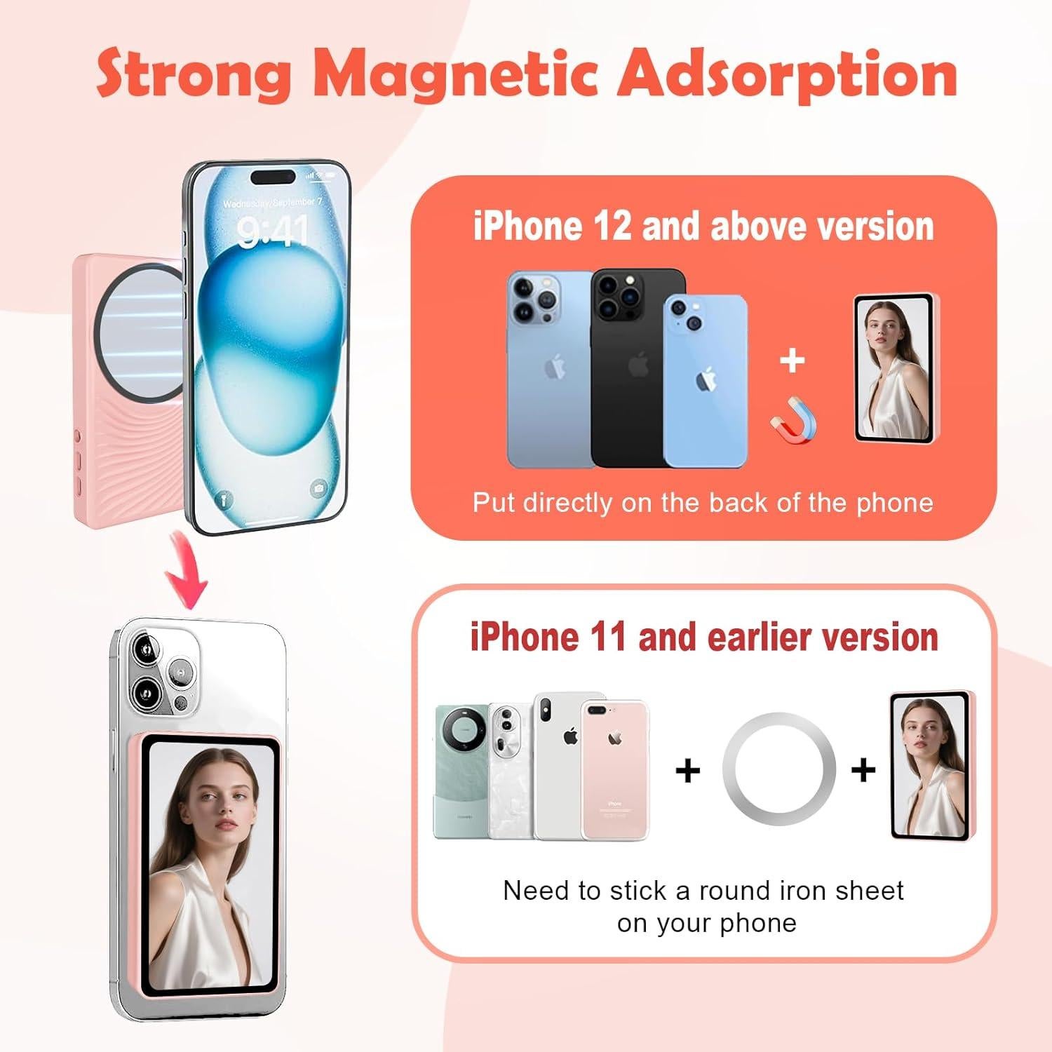 Monitor Selfie Magnético Yattberak Rosa 1800mAh Bluetooth