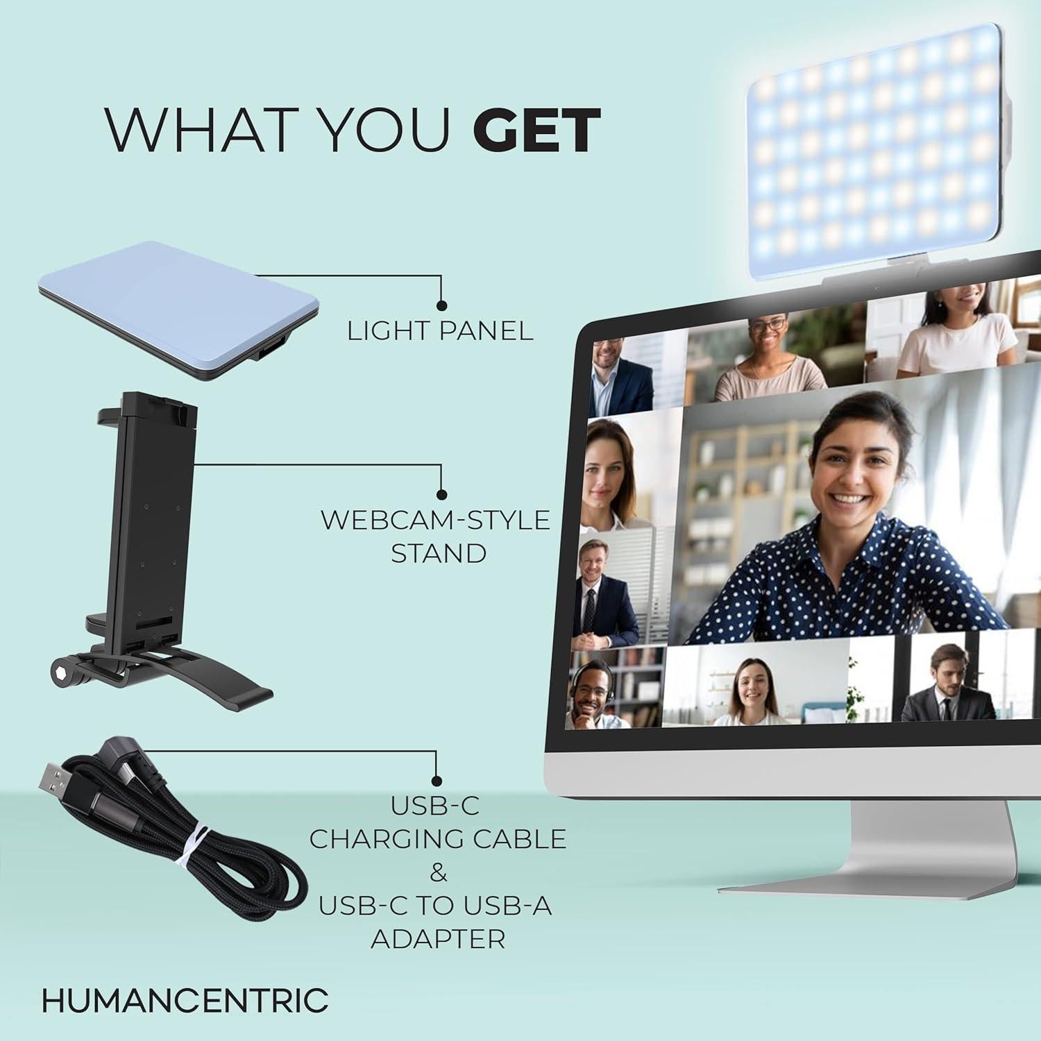 Kit de Iluminación para Videoconferencias HumanCentric, Luz USB-C Ajustable
