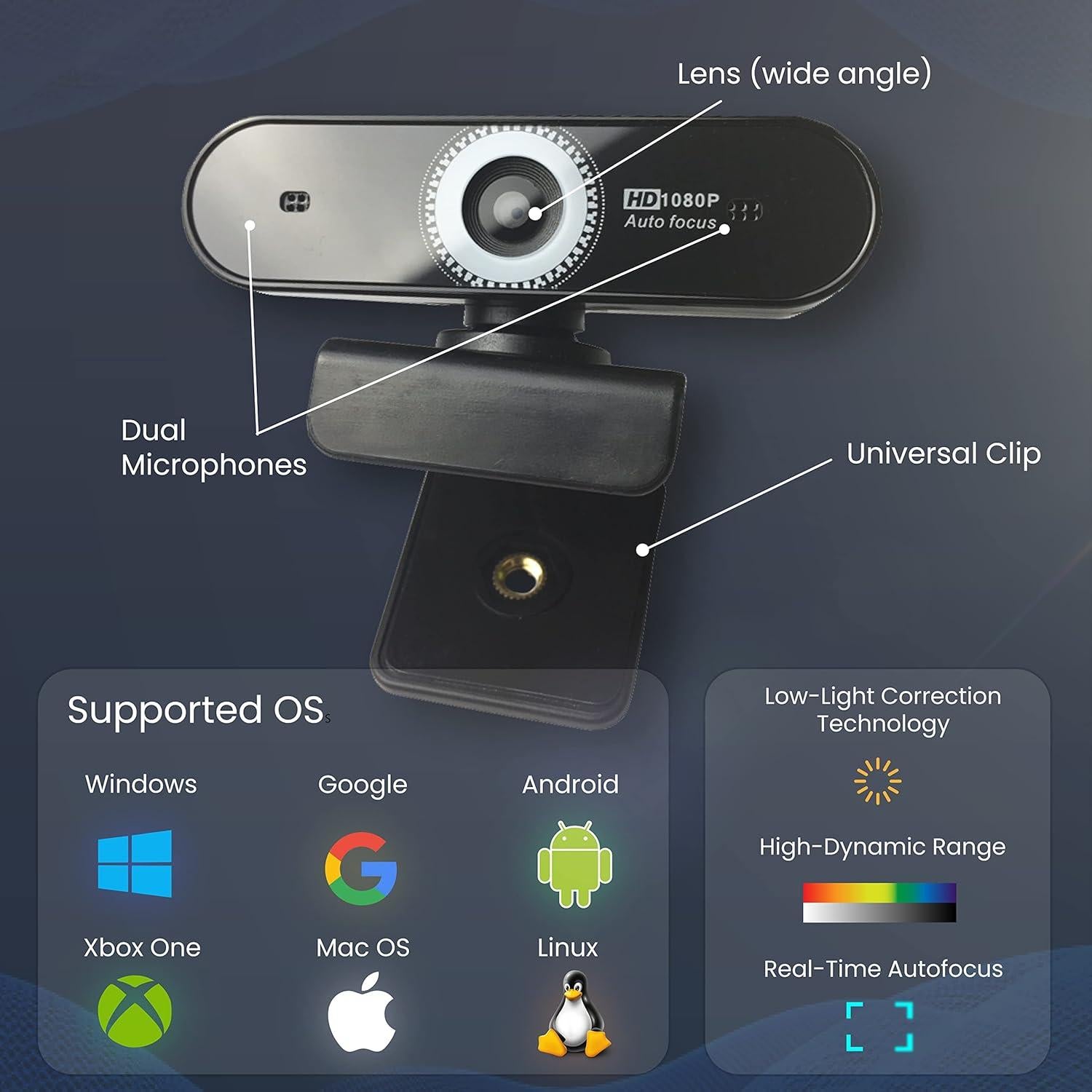 Cámara Web Azulle L4001 Autofocus 1080p HDR con Micrófono