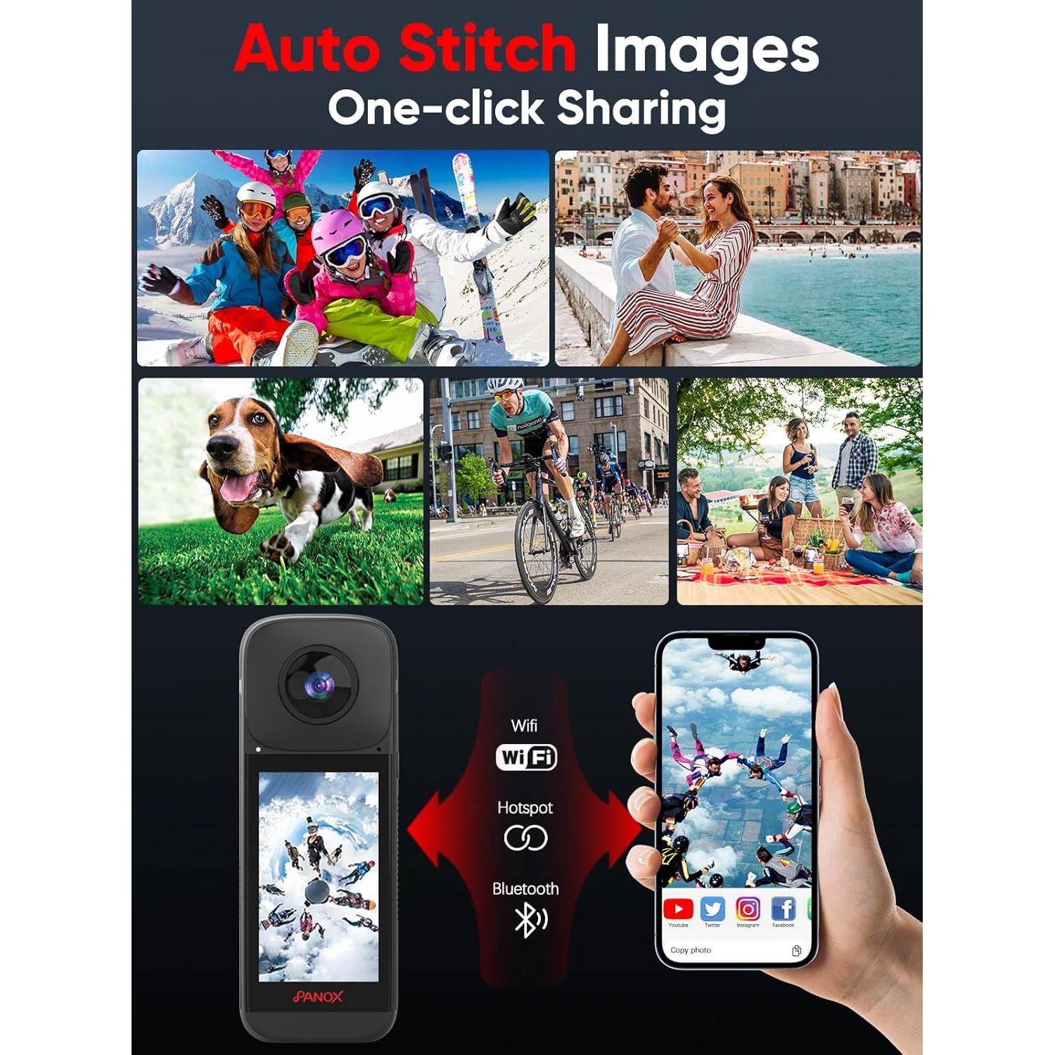 Cámara Vlog PANOX V2 360 Video 5.7K Foto 72MP Pantalla 3"