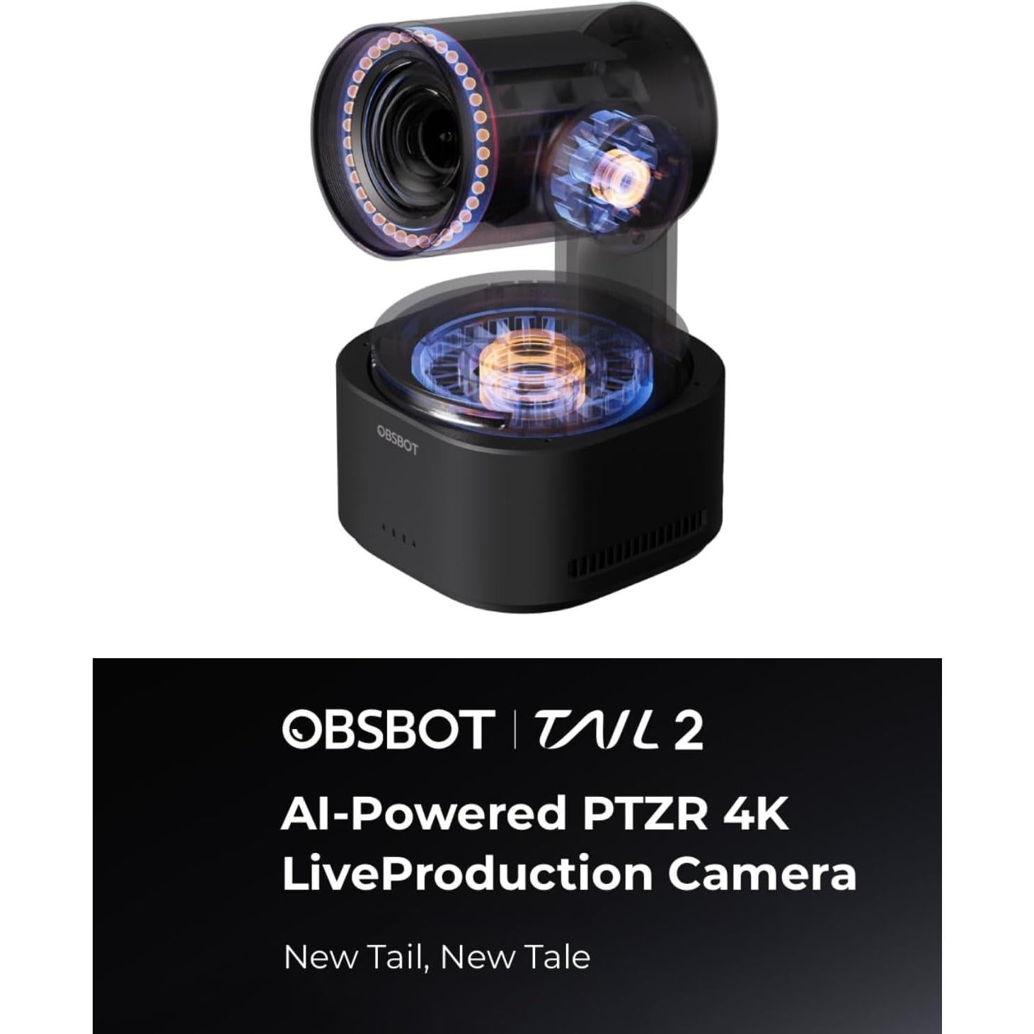 Cámara OBSBOT Tail 2 4K 60FPS con Control Remoto y Zoom 5x