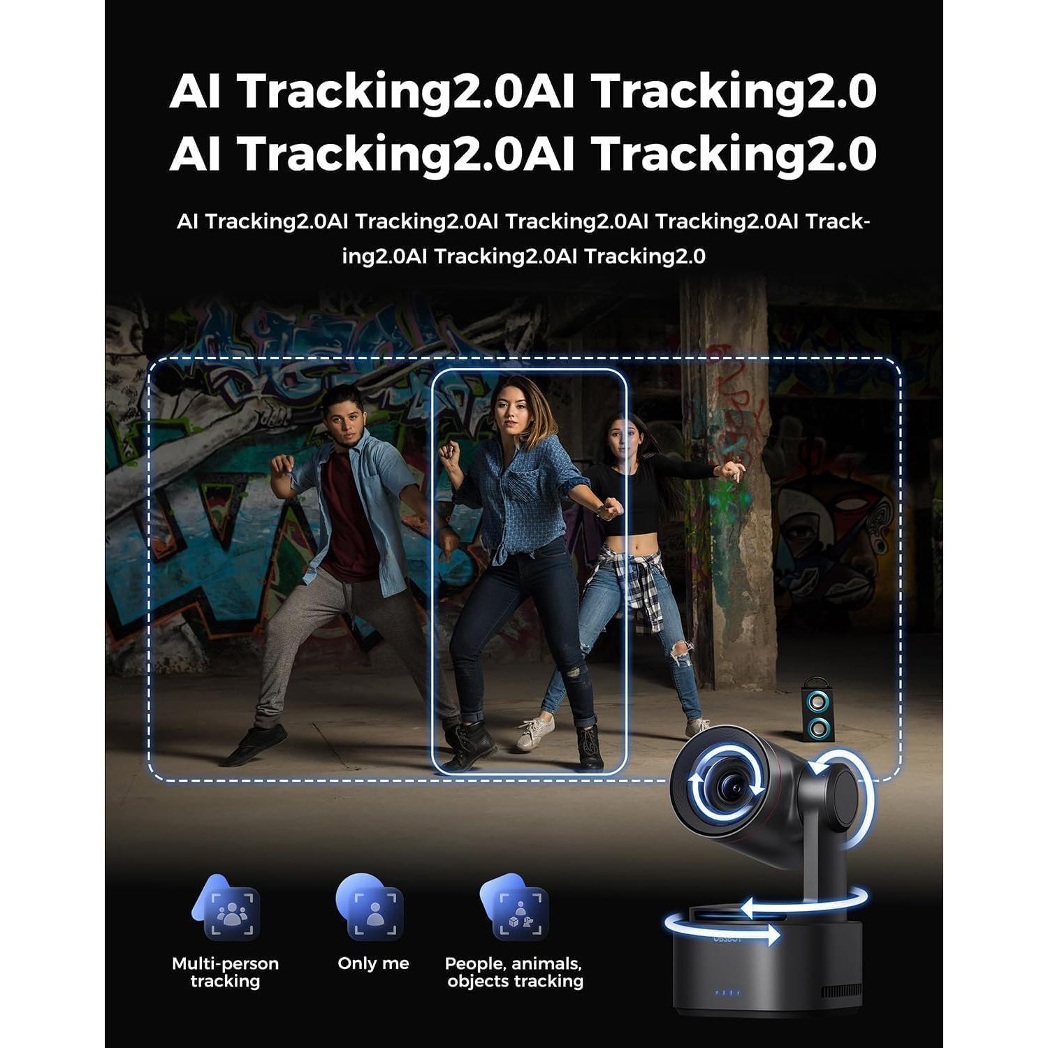 Cámara OBSBOT Tail 2 4K 60FPS con Control Remoto y Zoom 5x