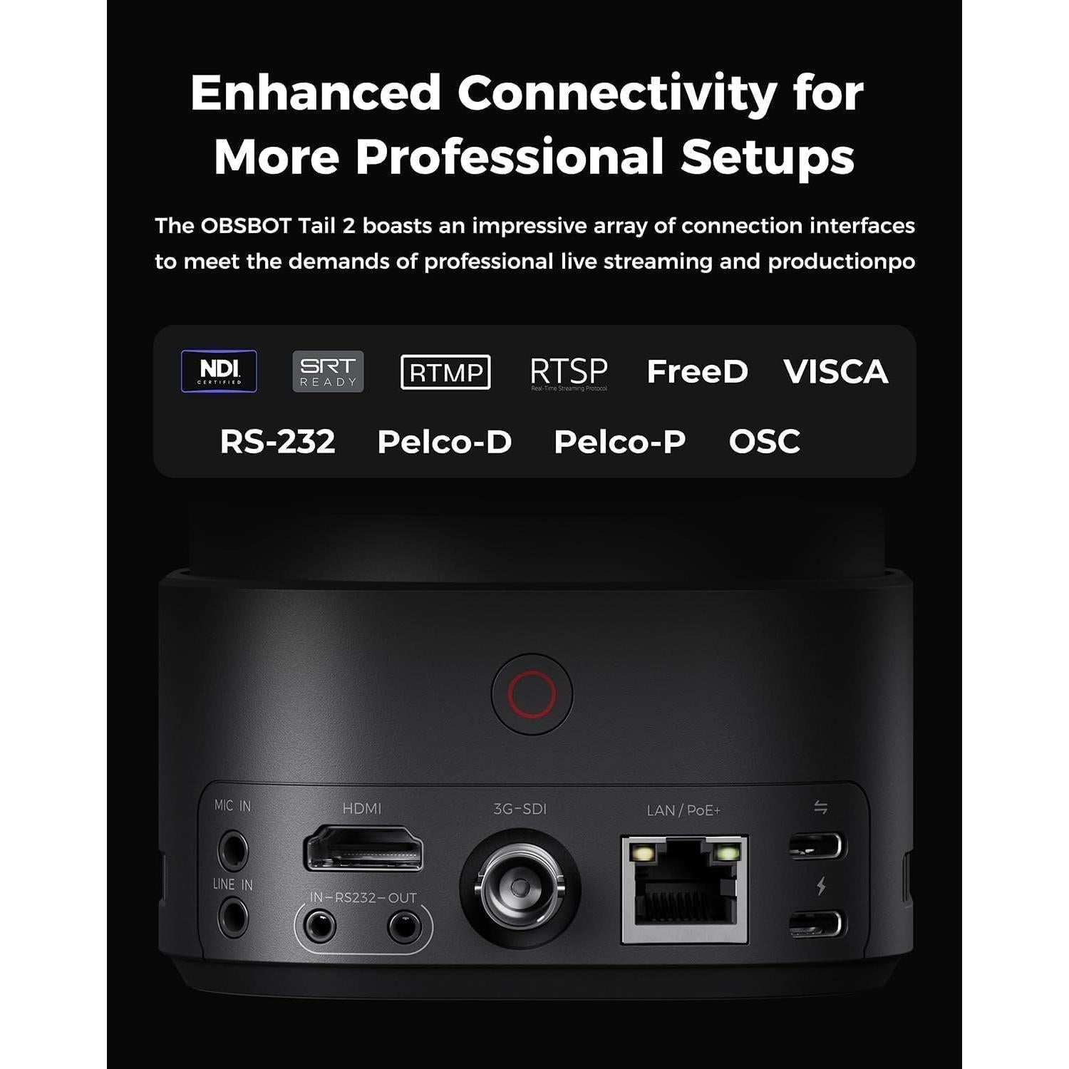 Cámara OBSBOT Tail 2 4K 60FPS con Control Remoto y Zoom 5x