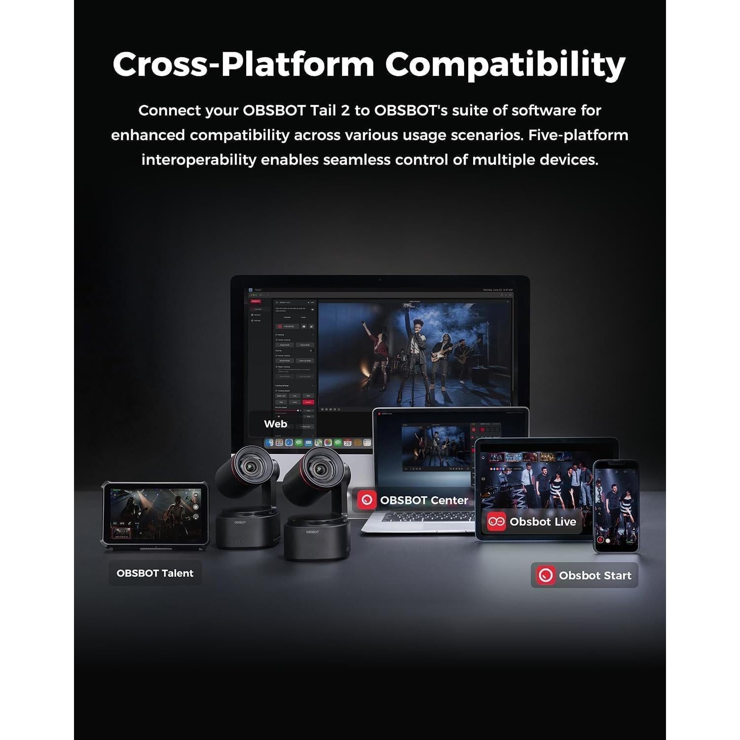 Cámara OBSBOT Tail 2 4K 60FPS con Control Remoto y Zoom 5x