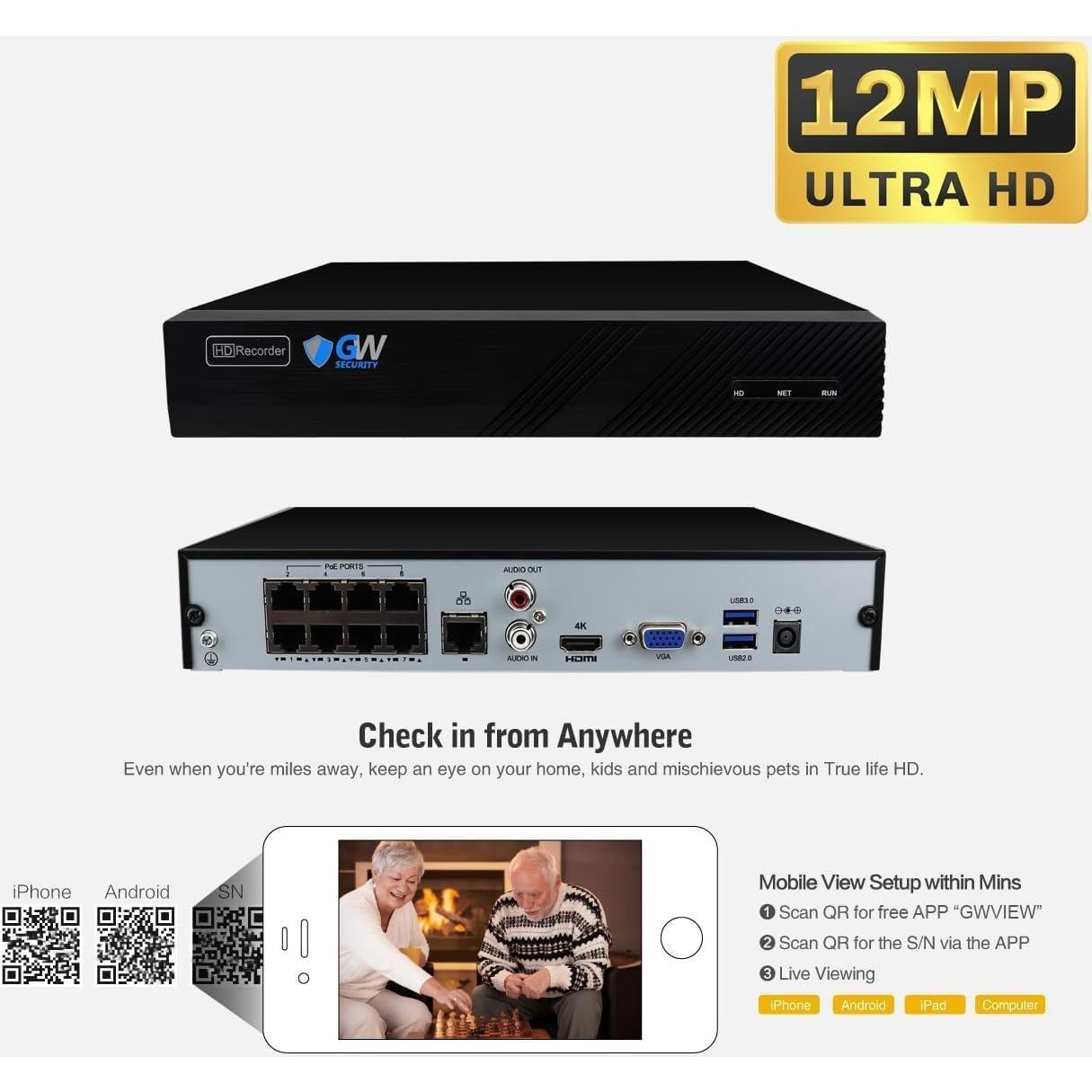 Sistema de Cámara de Seguridad GW 8 Canal 12MP 4K PoE AI