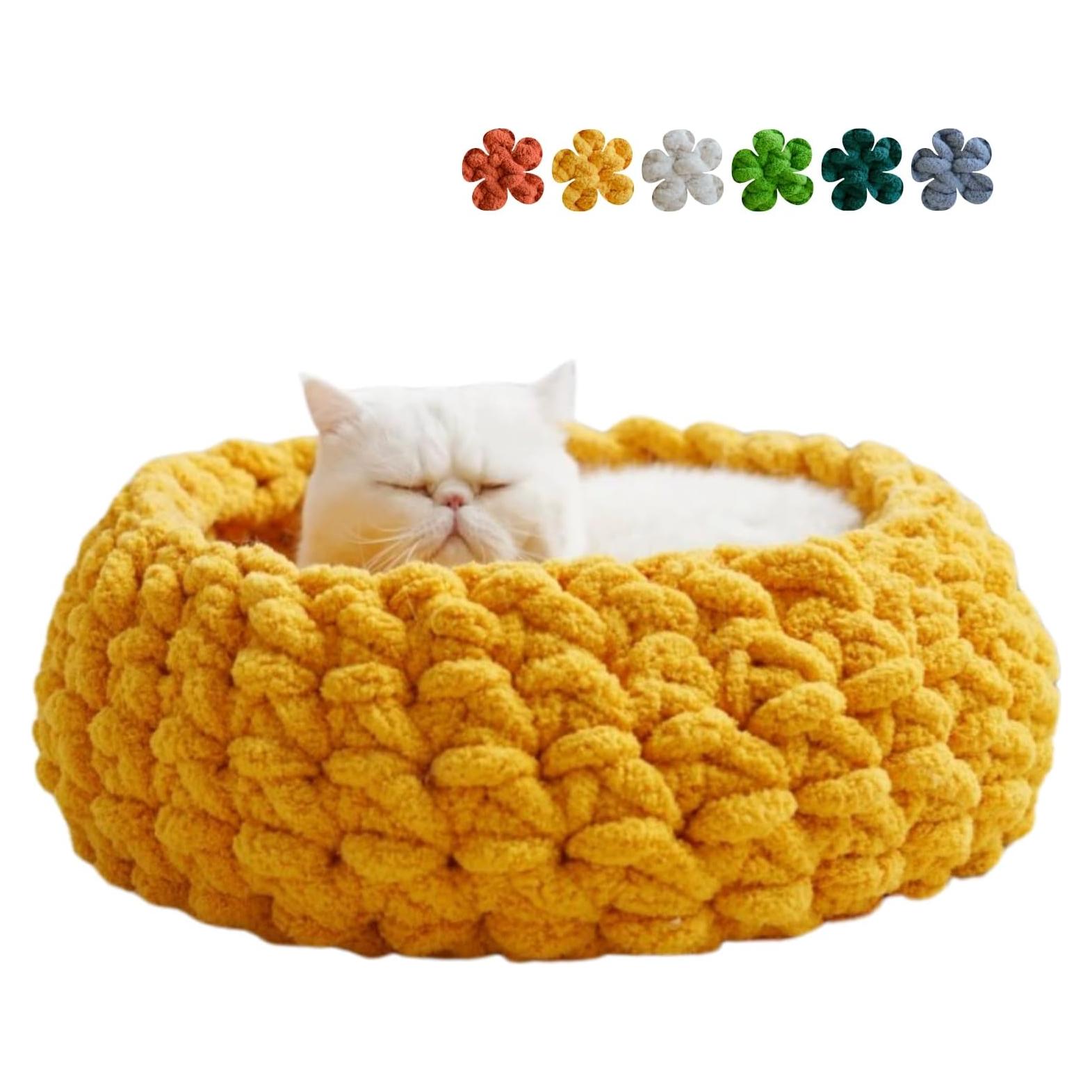Cama Nido para Gatos Urnat Mediana Amarillo Suave Lavable