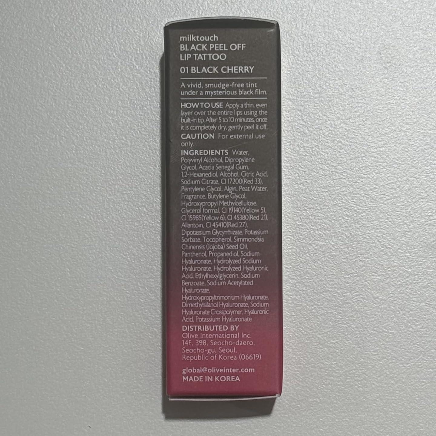 Tatuaje de Labios Negro Peel Off MILKTOUCH 4.5g - Cereza Negra