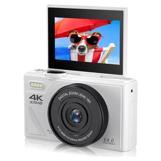 Cámara Digital Zunate 64MP 4K UHD Vlogging Zoom 18X Blanco