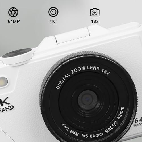 Cámara Digital Zunate 64MP 4K UHD Vlogging Zoom 18X Blanco
