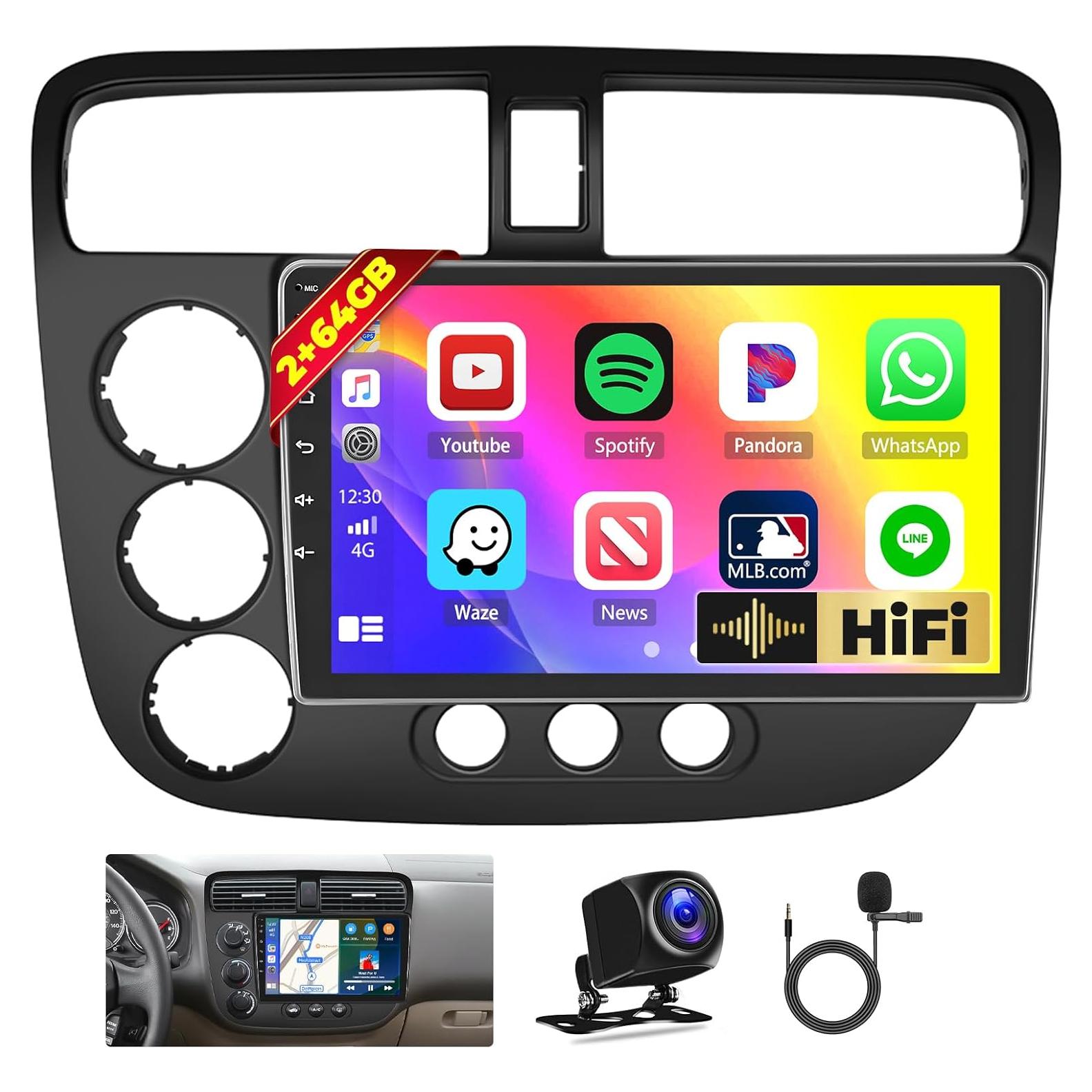 Estéreo Android Hikity para Honda Civic 2001-2005, 9" 2+64GB