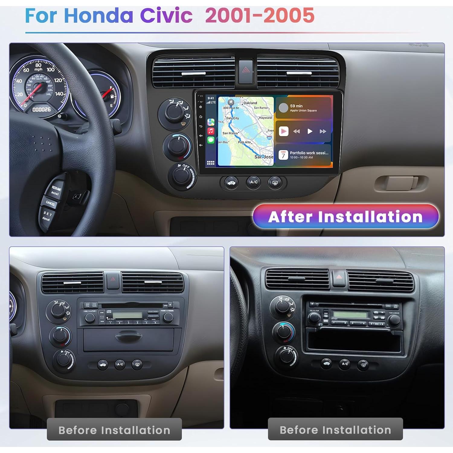 Estéreo Android Hikity para Honda Civic 2001-2005, 9" 2+64GB
