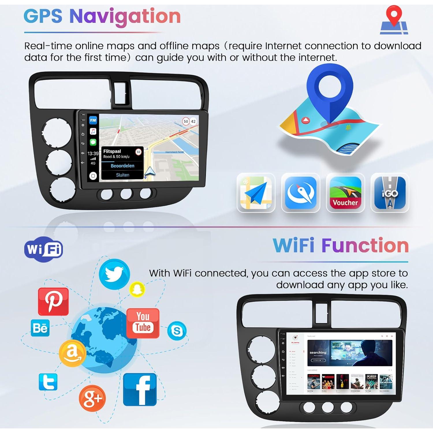 Estéreo Android Hikity para Honda Civic 2001-2005, 9" 2+64GB