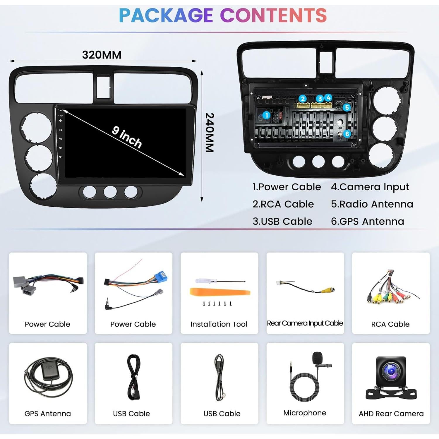 Estéreo Android Hikity para Honda Civic 2001-2005, 9" 2+64GB