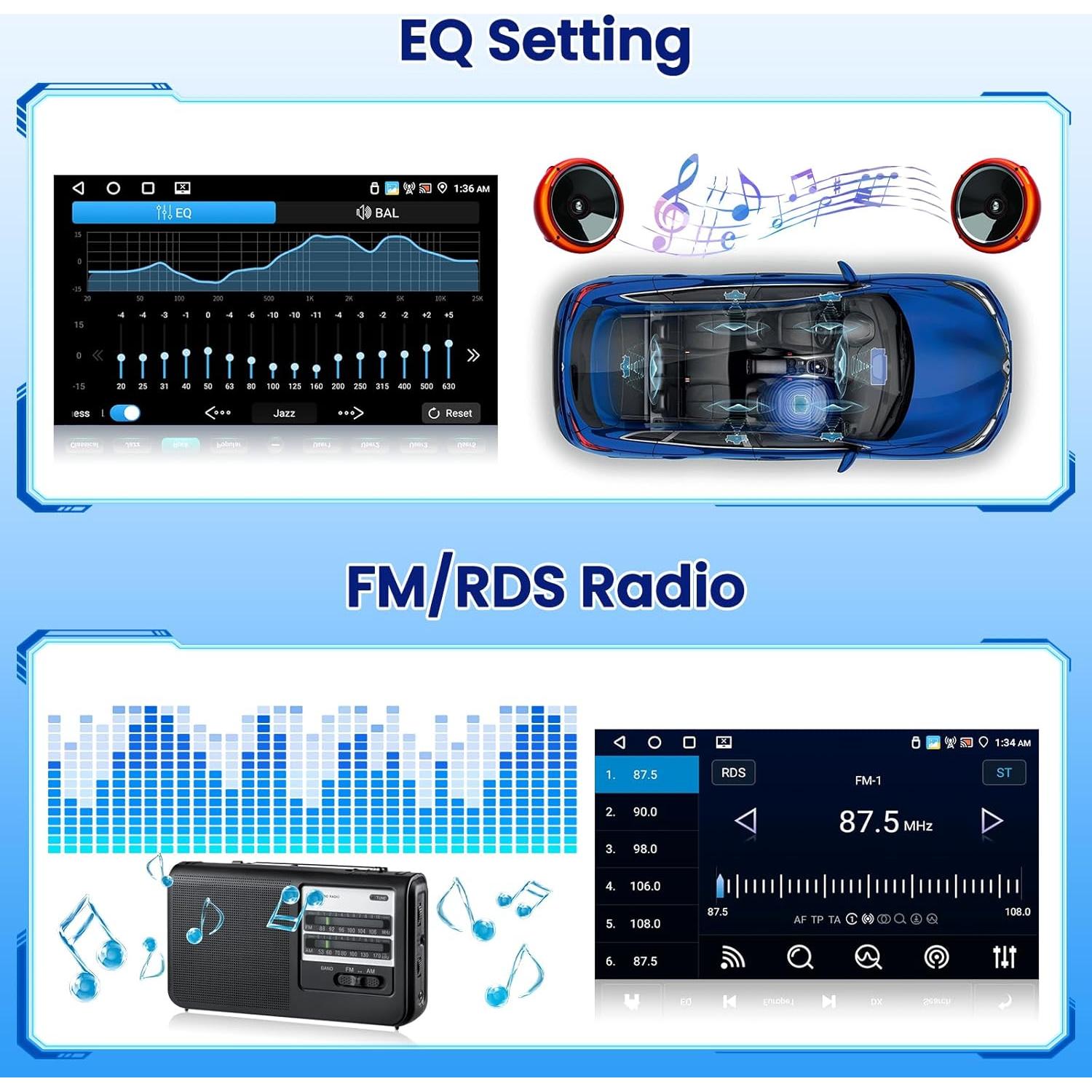 Estéreo Doble Din Hikity 4GB 64GB Android 10.1" Carplay GPS