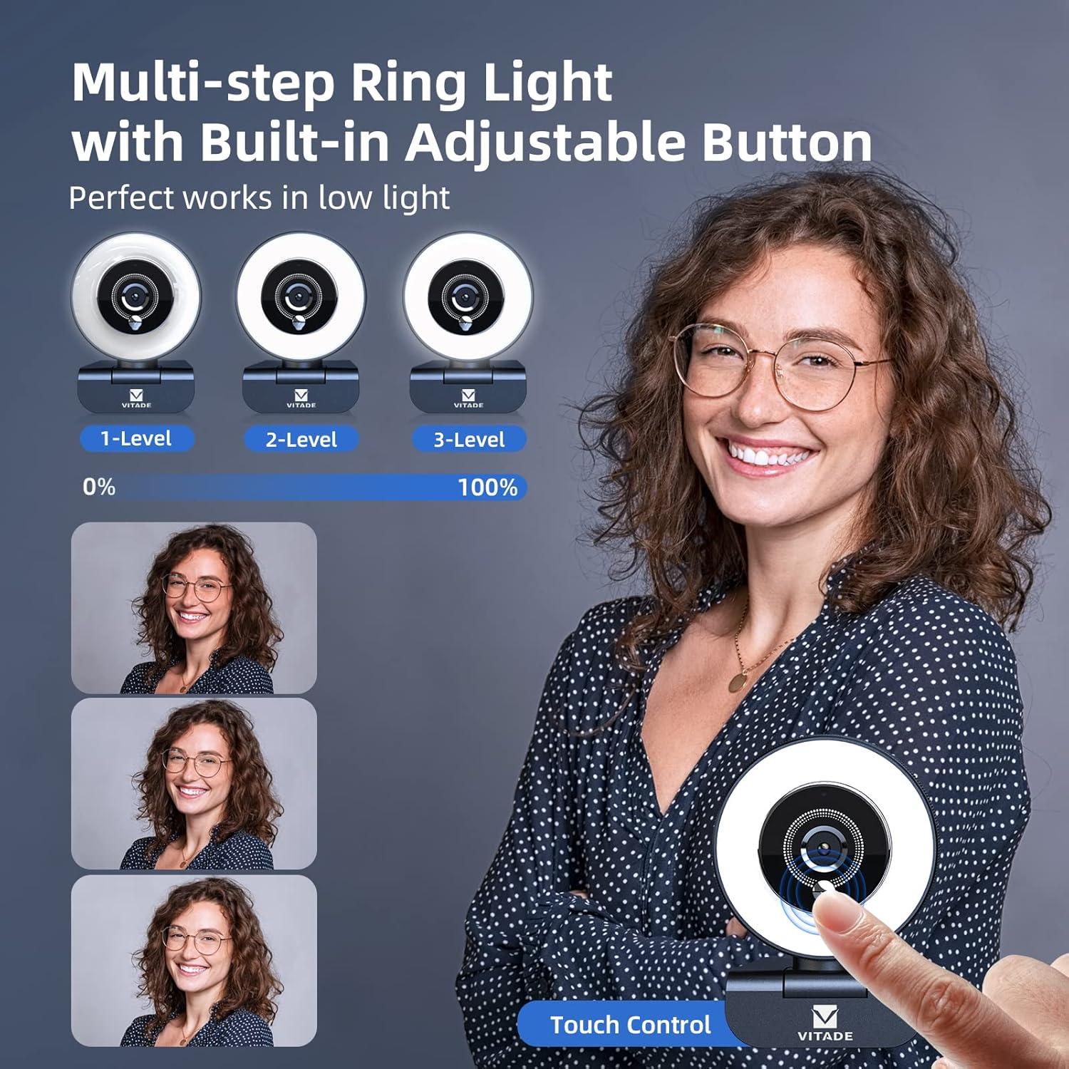 Cámara Web Full HD 1080P Vitade 960Pro con Luz Anular