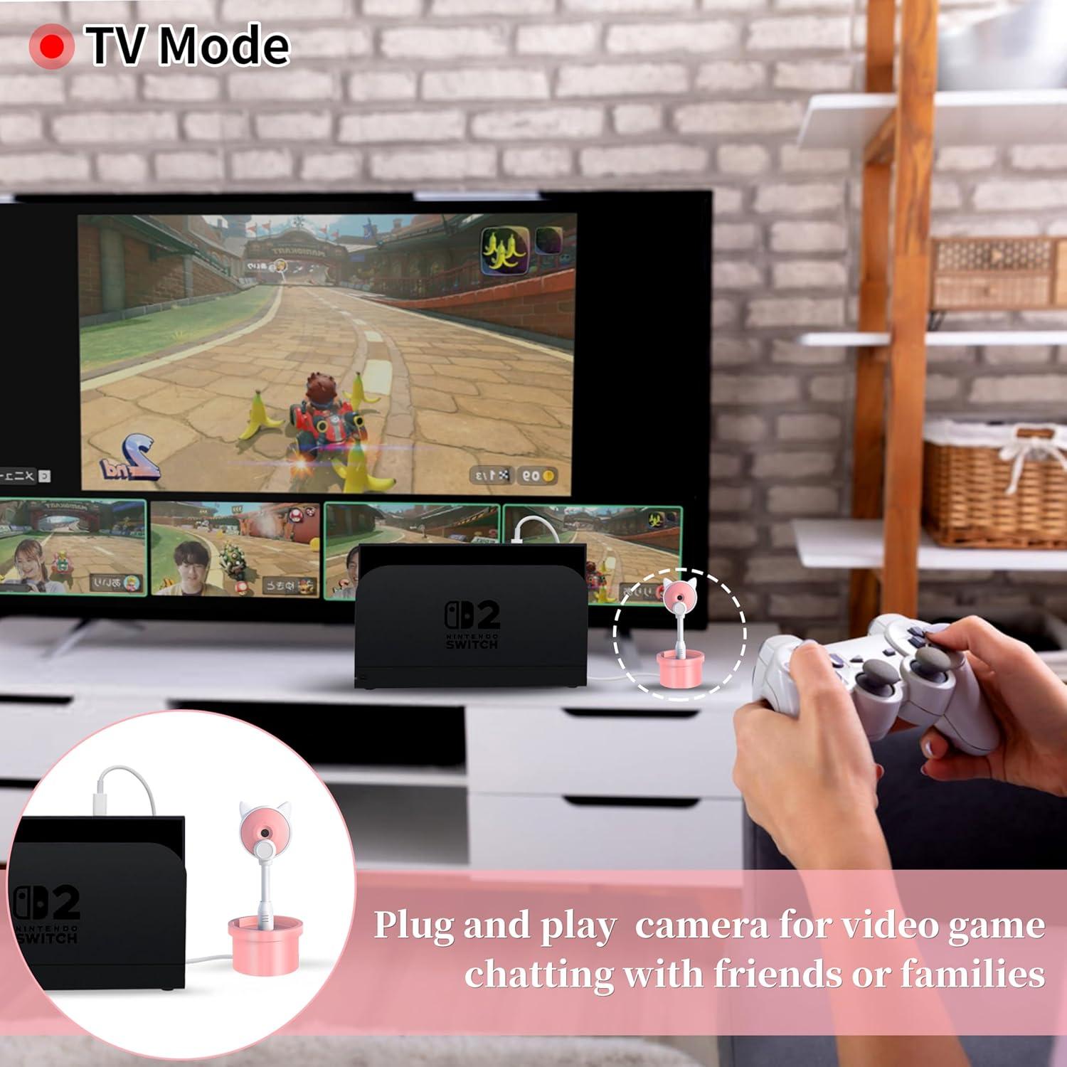 Cámara Webcam HD 720P COKOYY para Nintendo Switch 2 Rosa