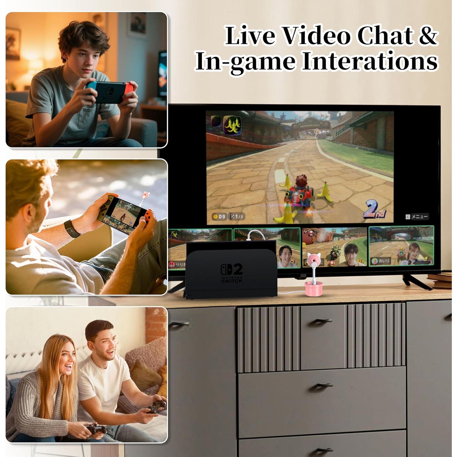 Cámara Webcam HD 720P COKOYY para Nintendo Switch 2 Rosa