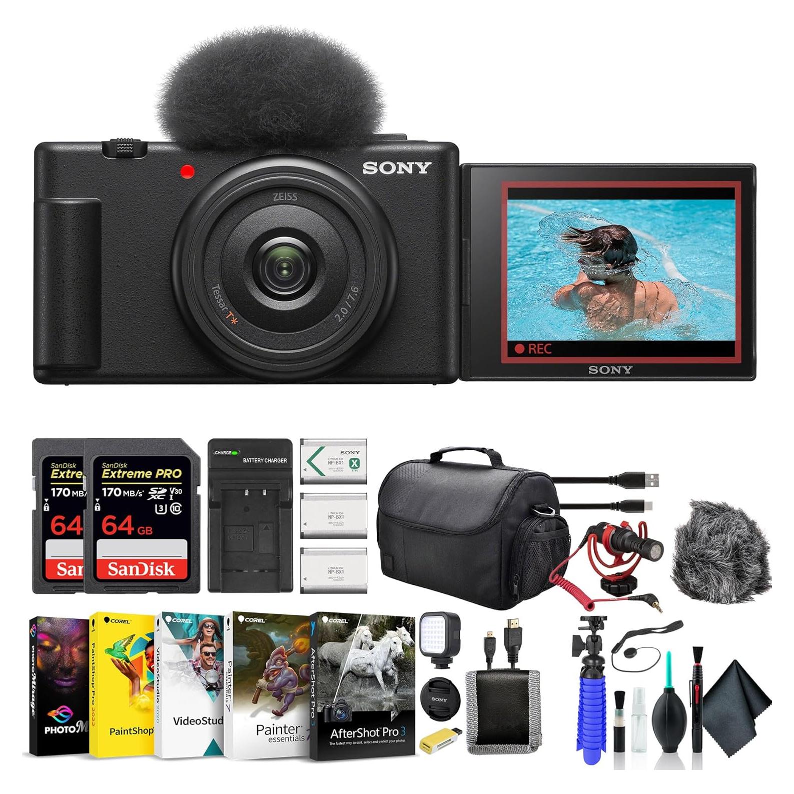 Cámara de Vlogging Sony ZV-1F Negra 20.1 MP 4K con Accesorios