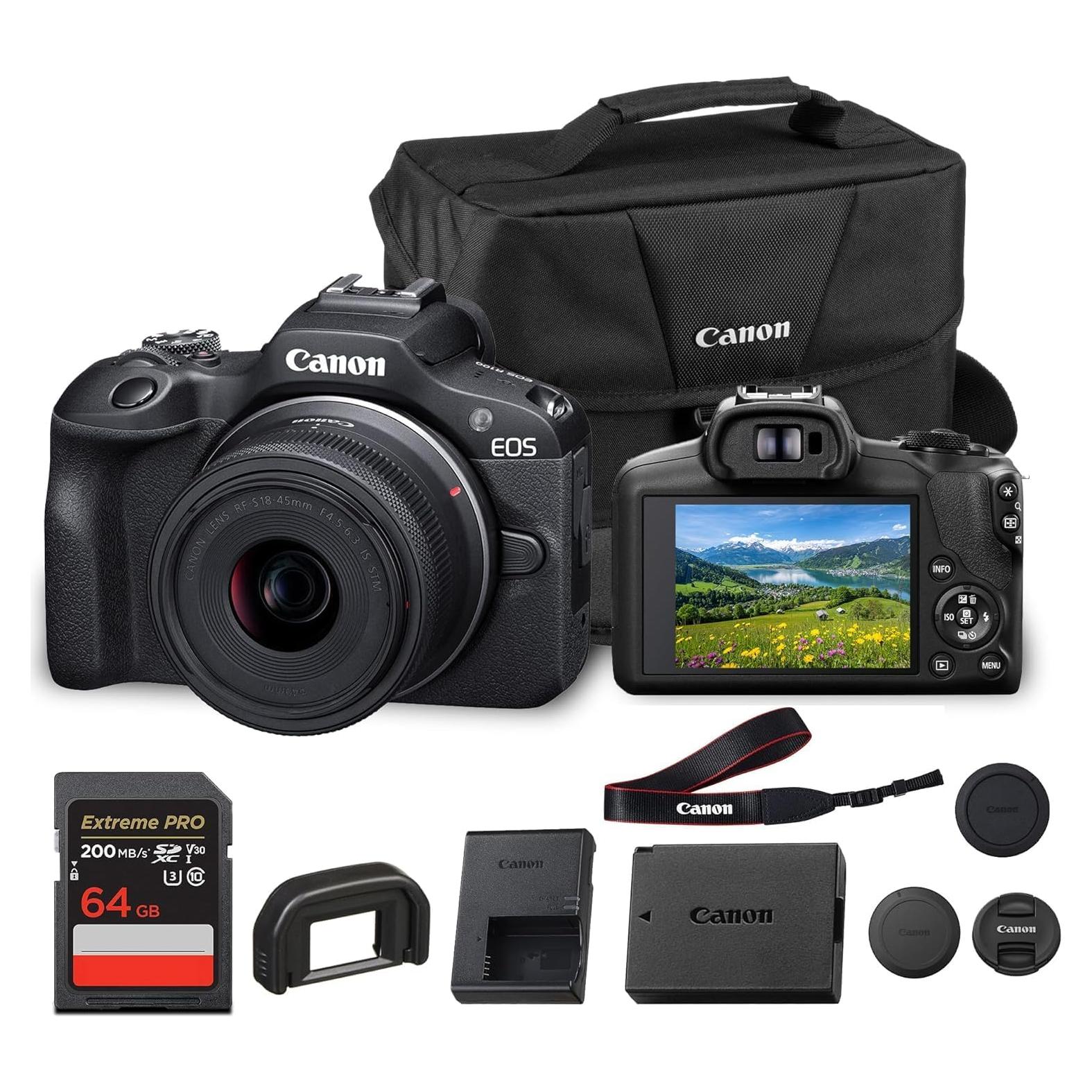 Cámara Sin Espejo Canon EOS R100 con Lente RF-S 18-45mm