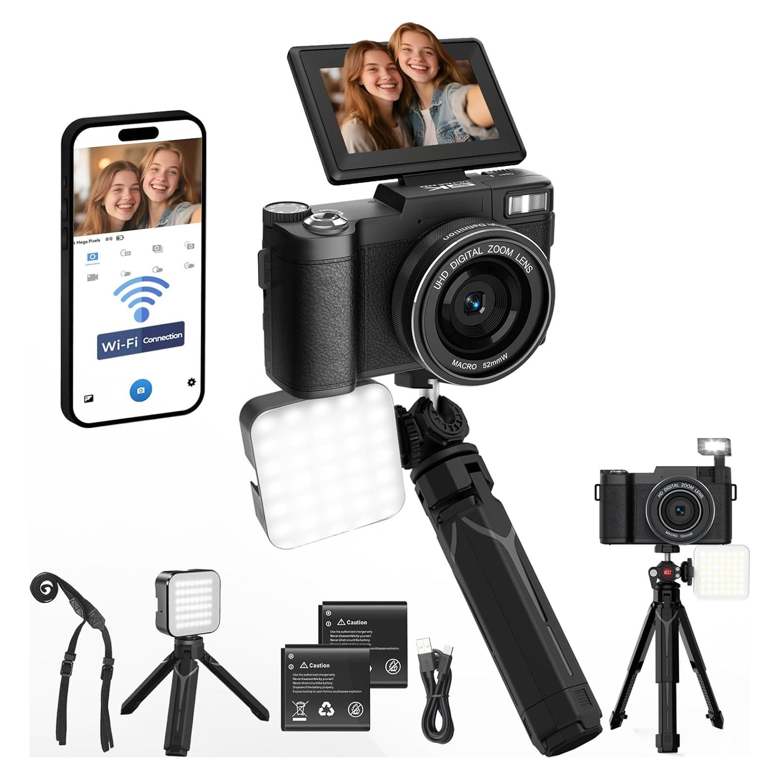 Cámara Digital Vlog 64MP 5K Novzzovaz con WiFi y Pantalla Plegable