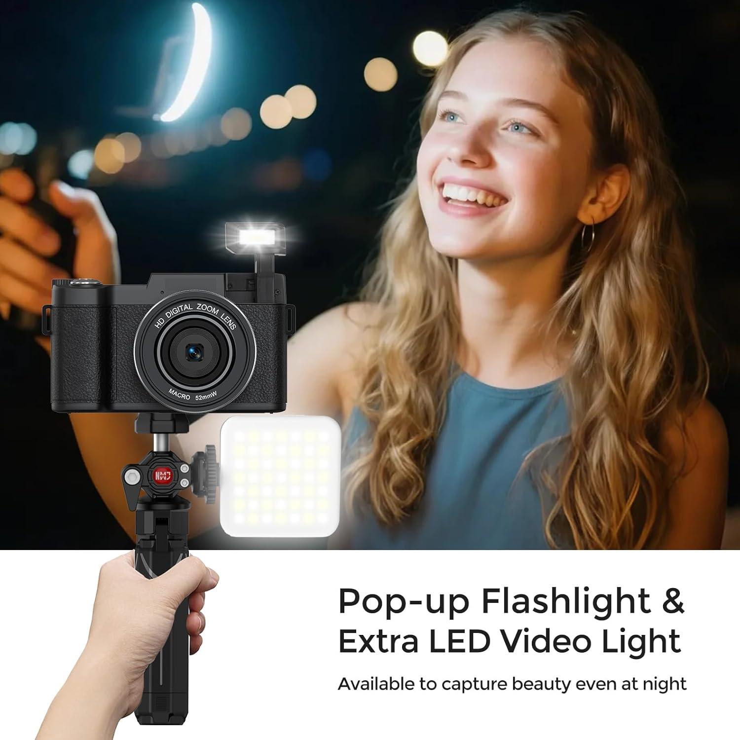 Cámara Digital Vlog 64MP 5K Novzzovaz con WiFi y Pantalla Plegable