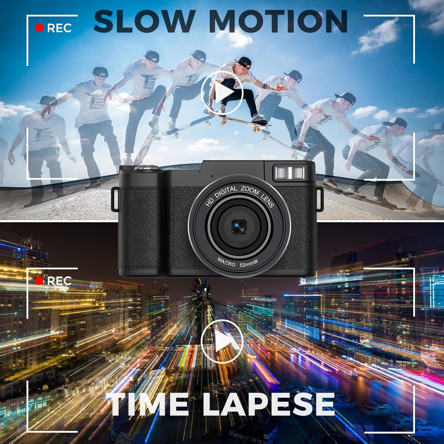 Cámara Digital Vlog 64MP 5K Novzzovaz con WiFi y Pantalla Plegable