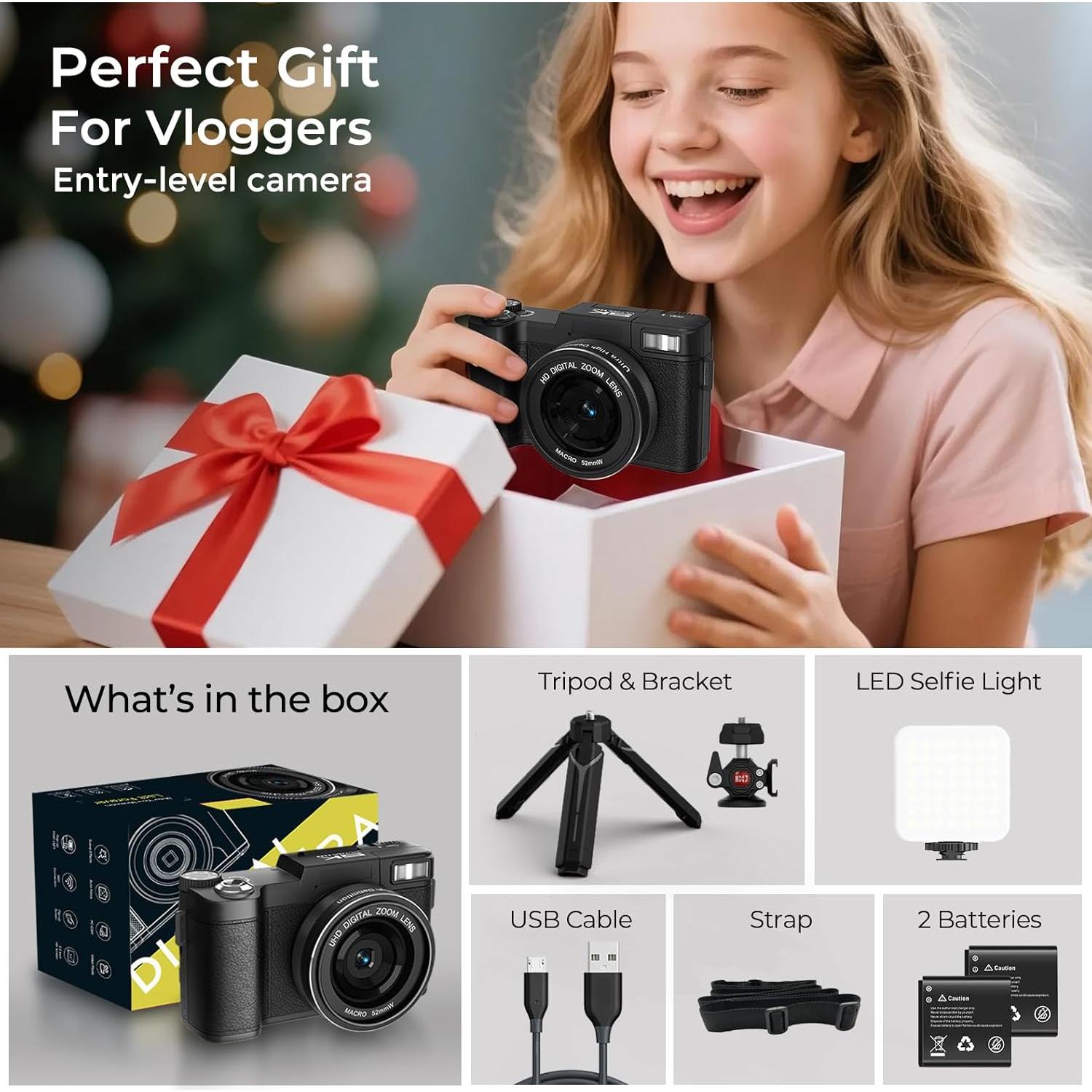 Cámara Digital Vlog 64MP 5K Novzzovaz con WiFi y Pantalla Plegable