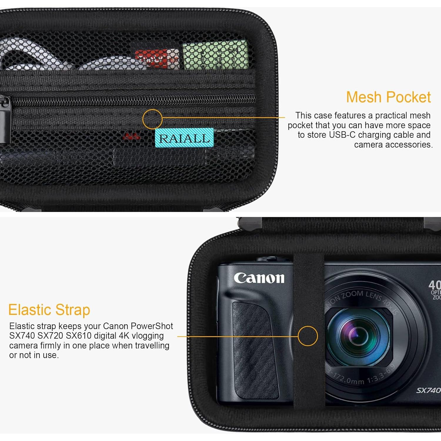 Funda dura RAIALL para cámara Canon PowerShot SX740 HS - Negro