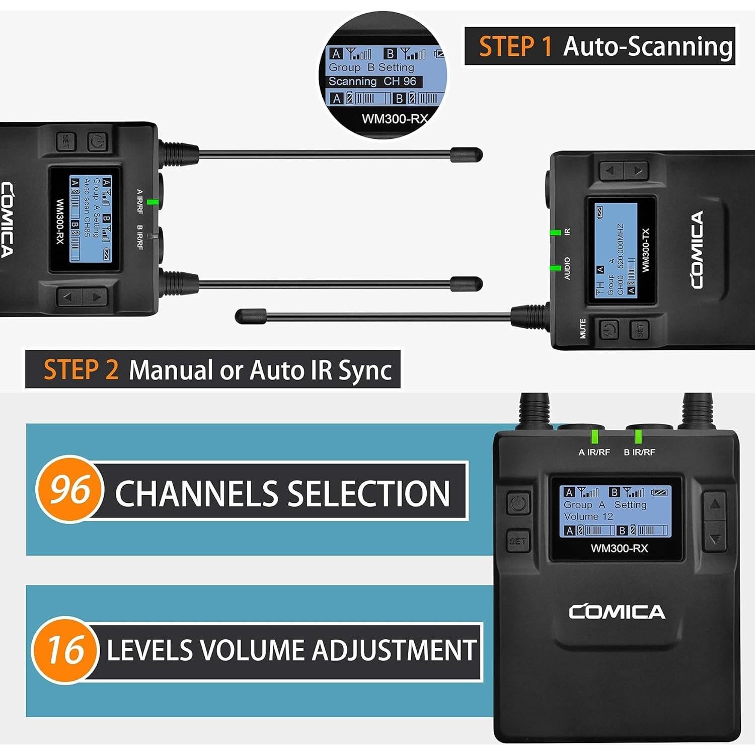 Micrófono Lavalier Inalámbrico COMICA CVM-WM300A 96 Canales