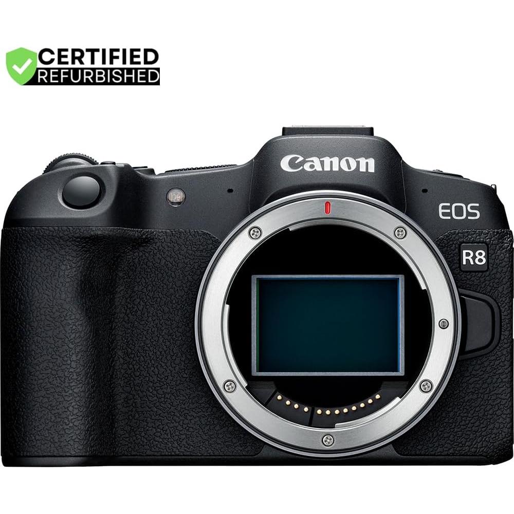 Canon EOS R8 Full Frame Mirrorless Interchangeable Lens Camera (Renewed) | Official Canon USA Partner Model | Body 5803C002 Bundle with Deco Gear Bag + Microphone + Tripod +Software & Accessories Kit