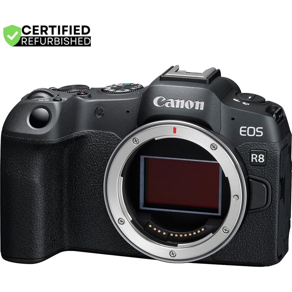 Canon EOS R8 Full Frame Mirrorless Interchangeable Lens Camera (Renewed) | Official Canon USA Partner Model | Body 5803C002 Bundle with Deco Gear Bag + Microphone + Tripod +Software & Accessories Kit